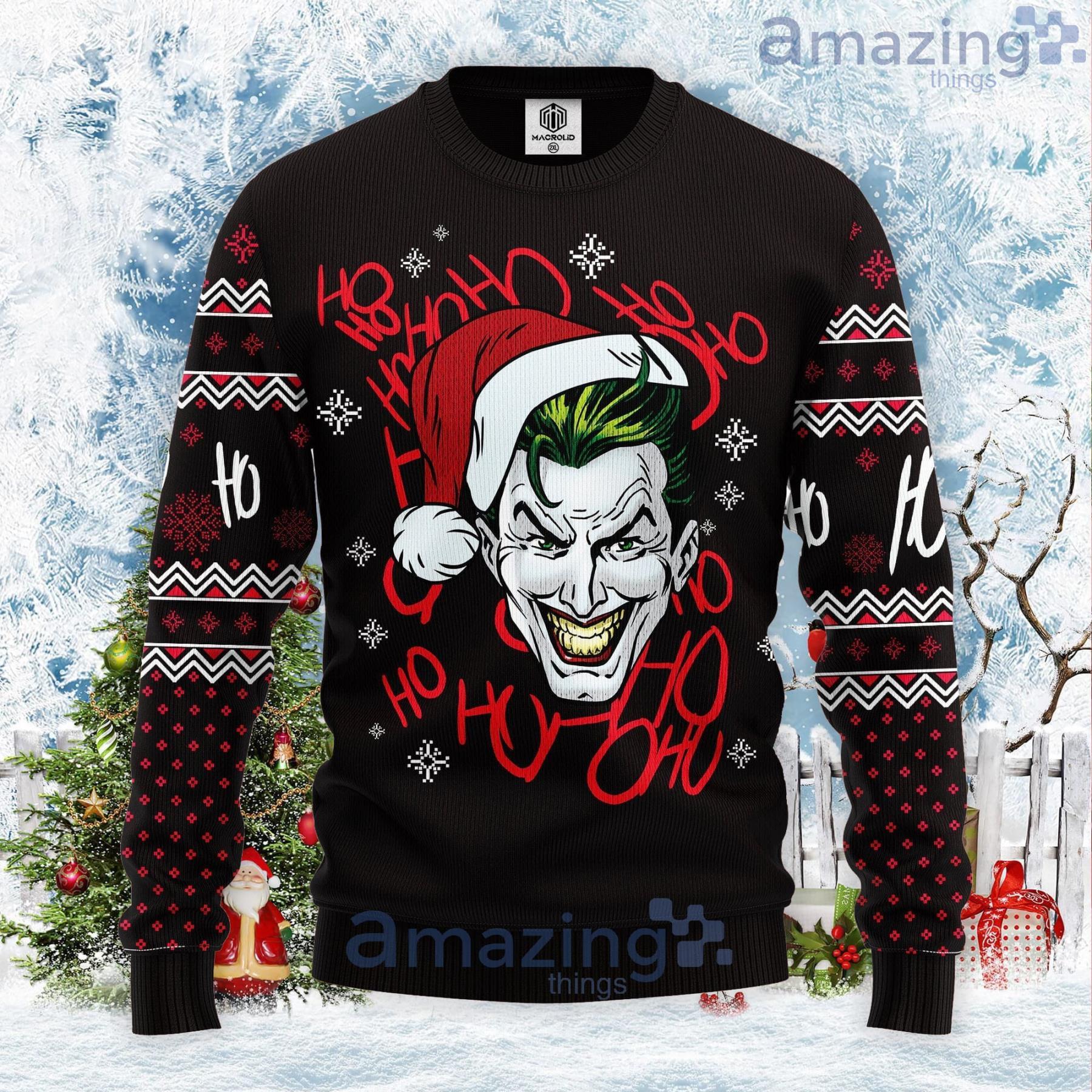 Ho Ho Ho Black Joker Ugly Christmas Sweater Product Photo 1