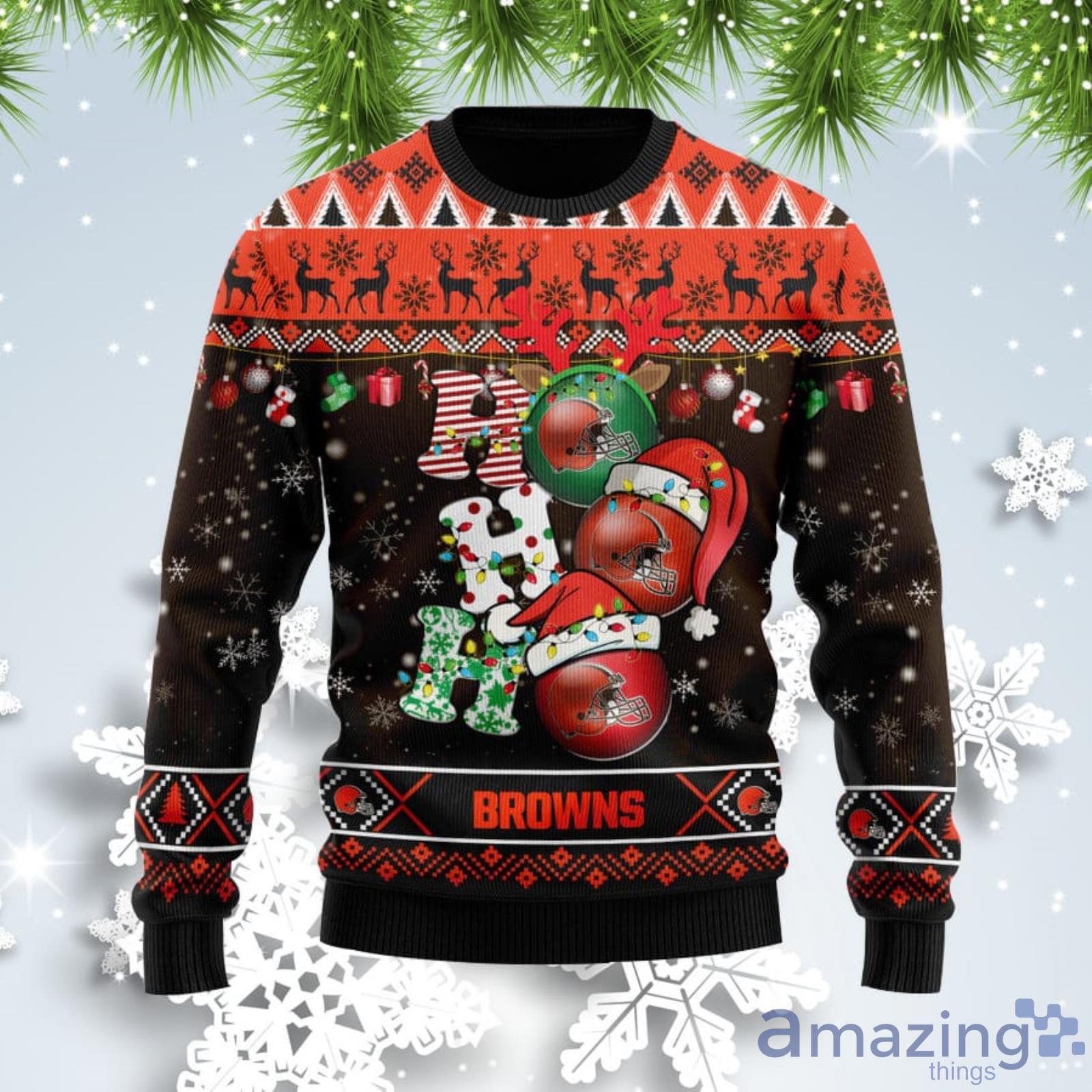 Ho Ho Ho Browns Fans Funny Gift Ugly Christmas Sweater Product Photo 1