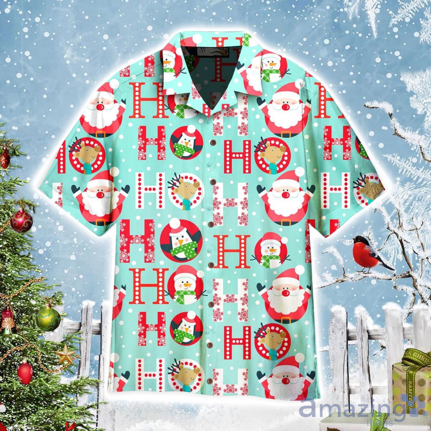 Ho Ho Ho Christmas Santa With Deer And Penguin Aloha Cute Christmas Gift Cute Christmas Gift Hawaiian Shirt Product Photo 1