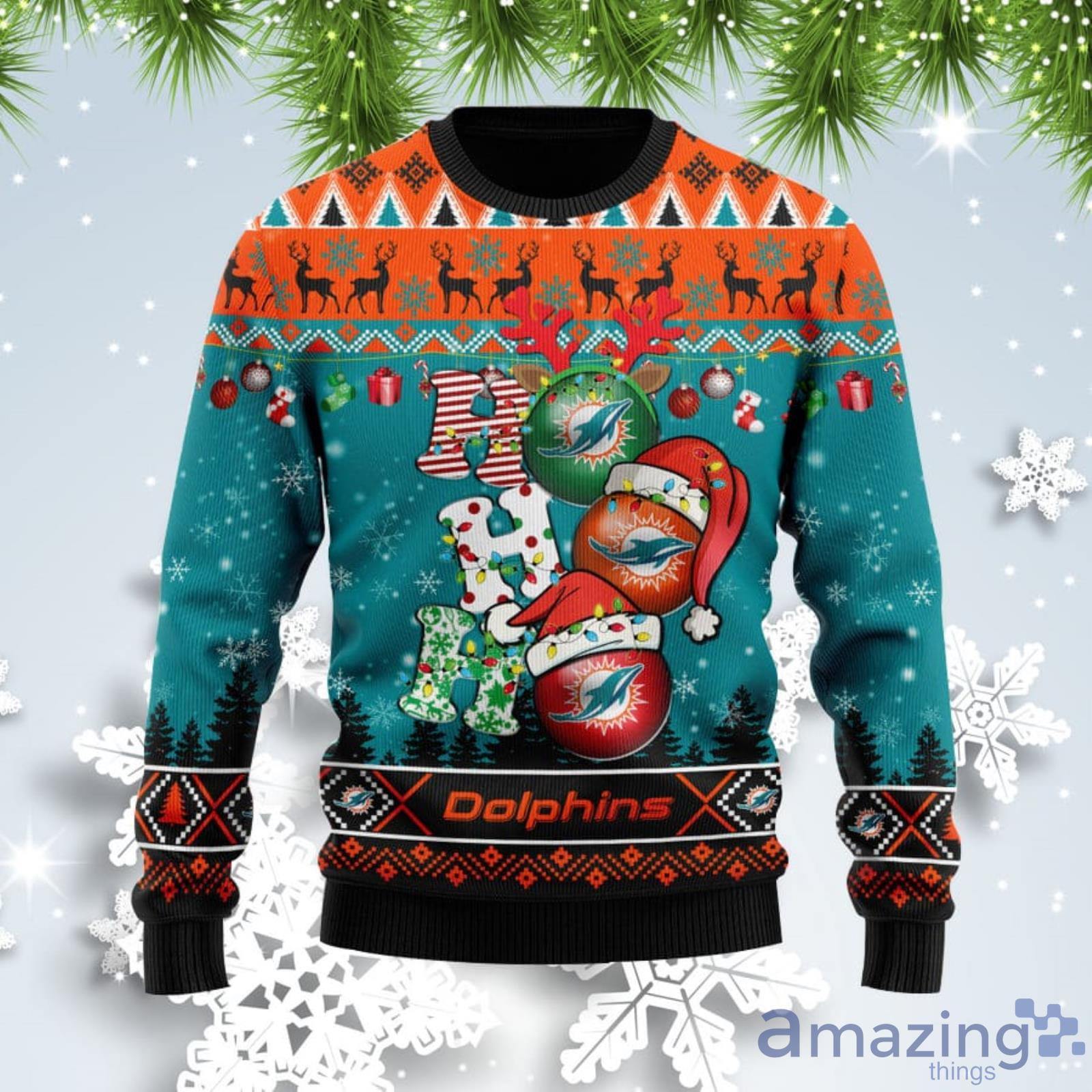 Christmas Gift Miami Dolphins Ho Ho Ho Christmas Funny Santa Claus Ugly  Christmas Sweater - Banantees