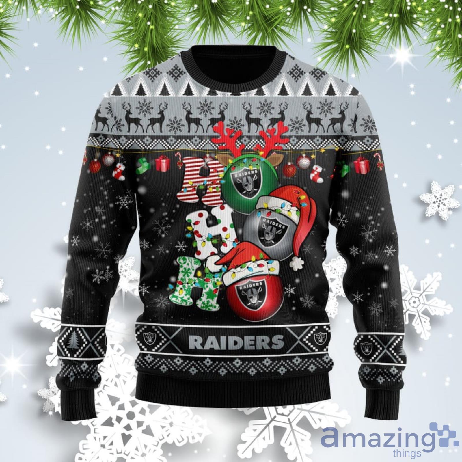 Ho Ho Ho Raiders Fans Funny Gift Ugly Christmas Sweater Product Photo 1