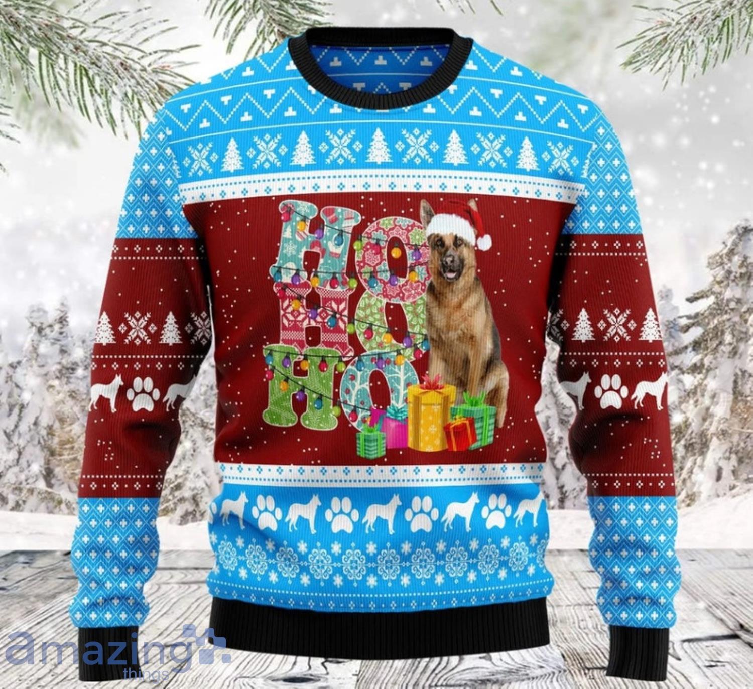 HoHoHo German Shepherd Dog Lover Ugly Christmas Sweater Product Photo 1