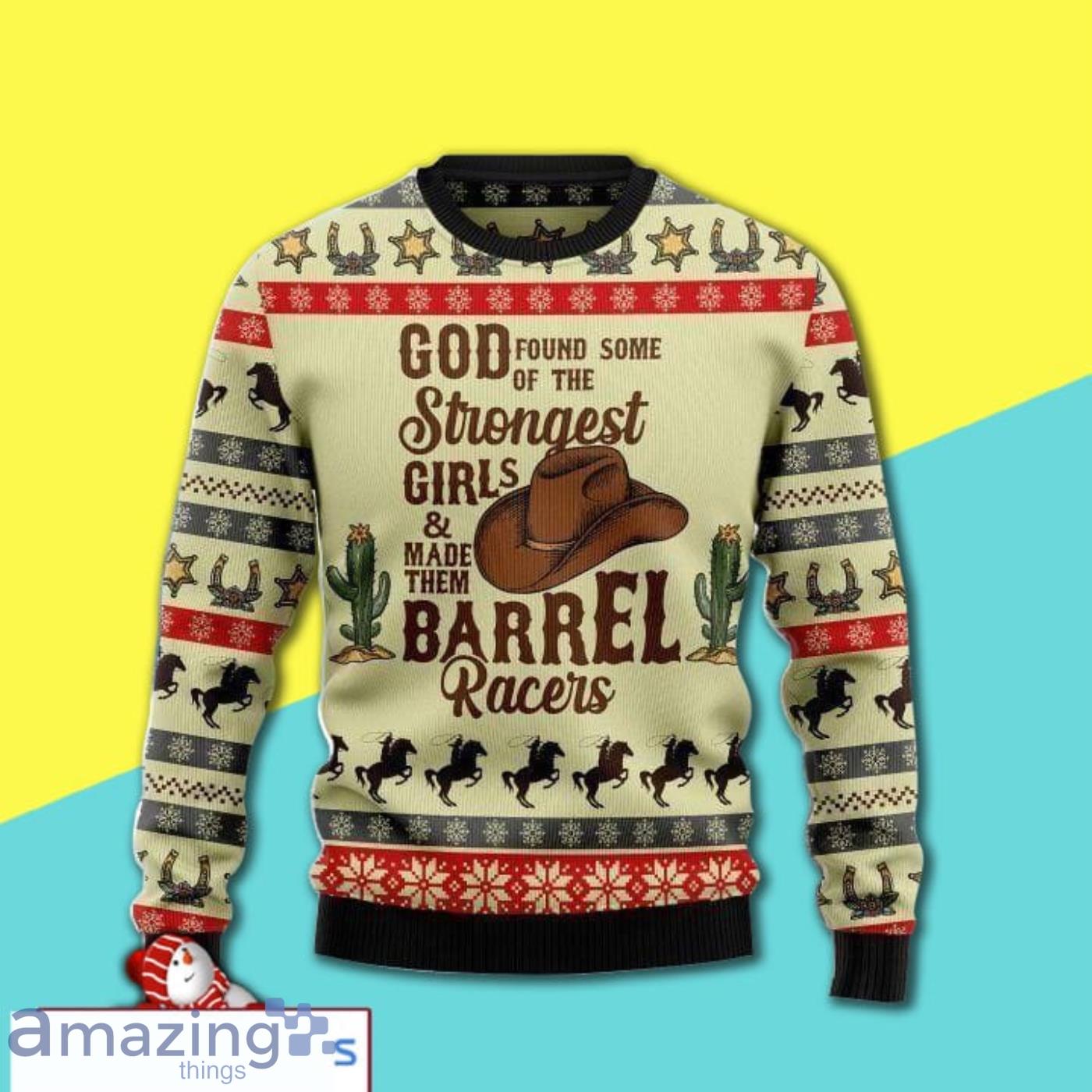 Horse Patterns God Found Some Of The Strongest Girls And Made Them Barriel Ugly Christmas Sweater Product Photo 1