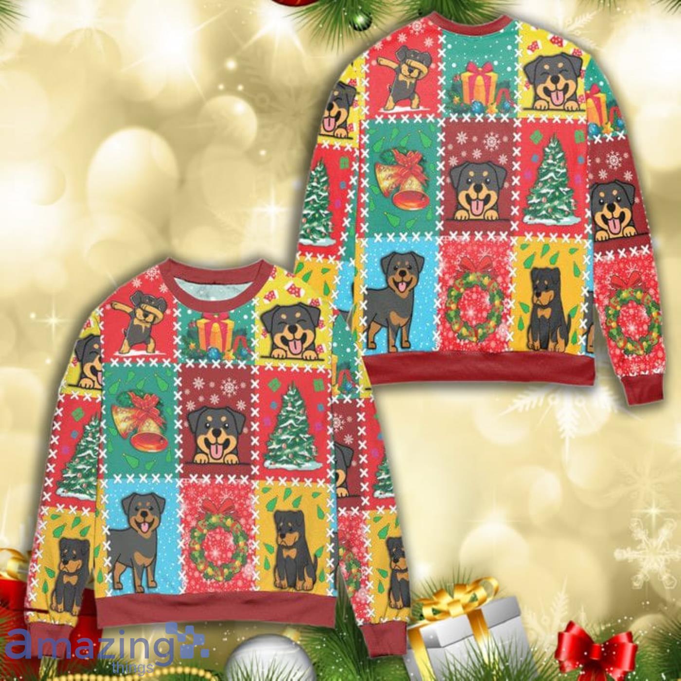 Hristmas Vacation With Rottweiler Snowflake Knitting Pattern 3D Ugly Christmas Sweater Product Photo 1