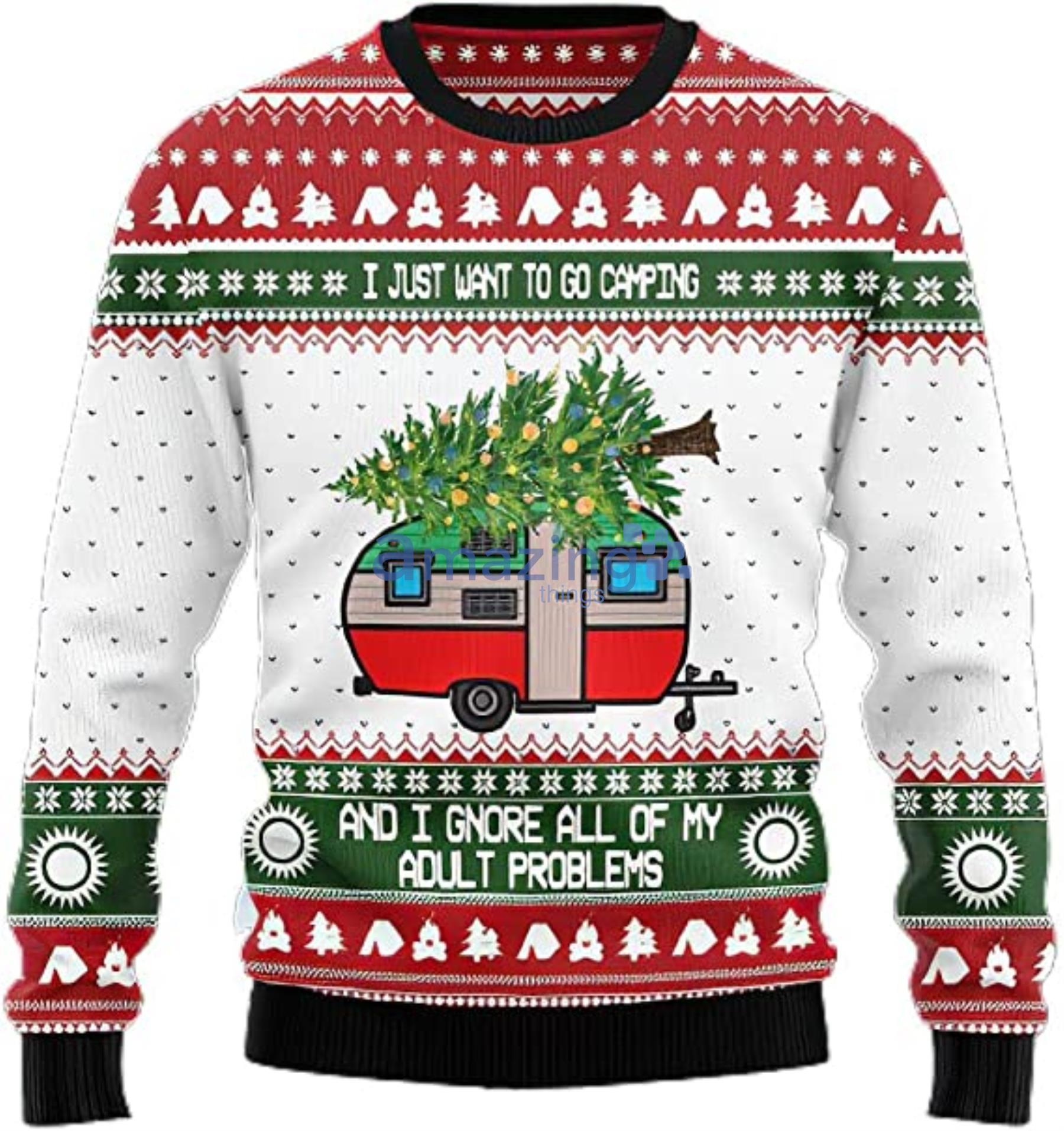 I Just Want To Go Camping Christmas Ugly Christmas Sweater Product Photo 1