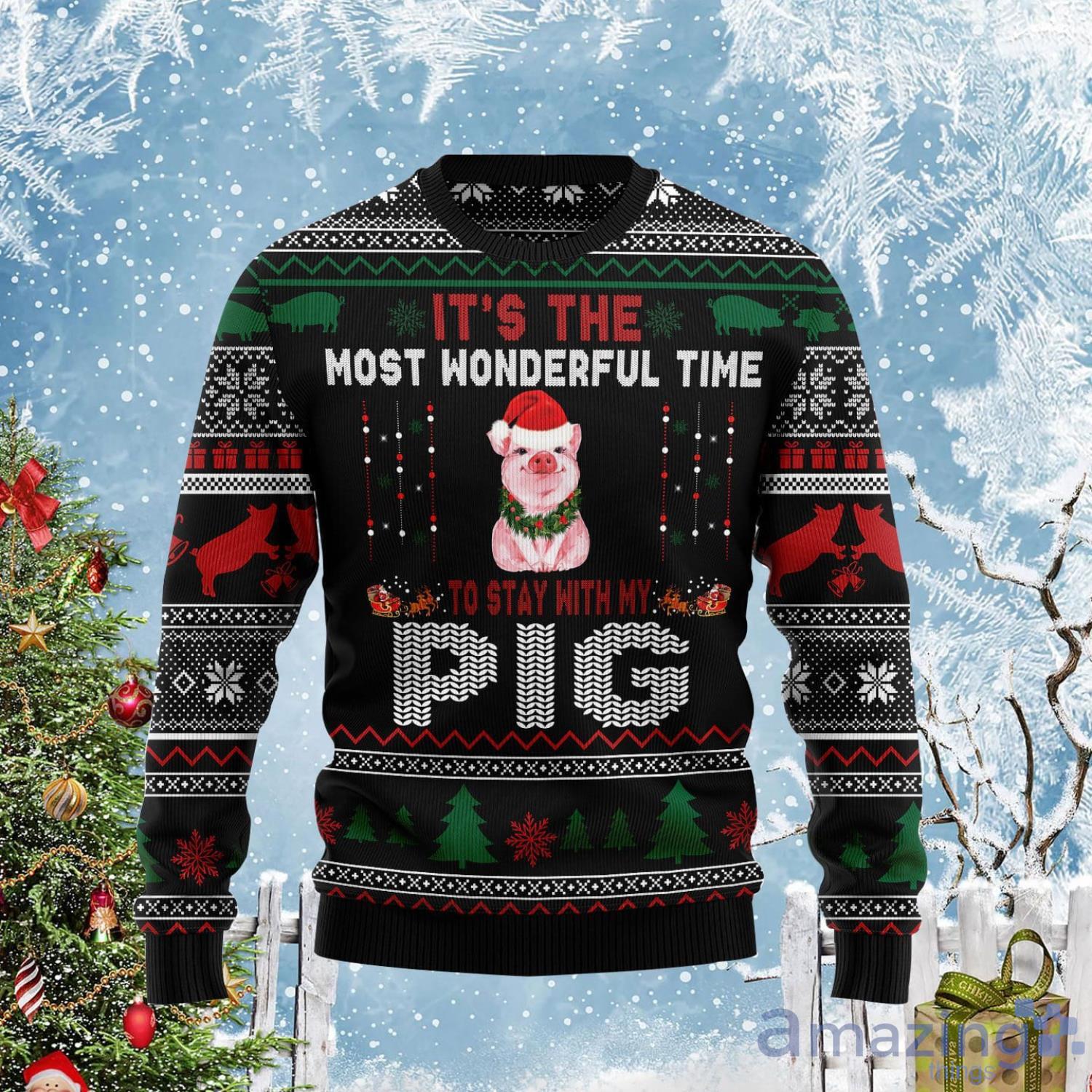 It‘s The Most Wonderful Time To Stay With My Pig Ugly Christmas Sweater Product Photo 1