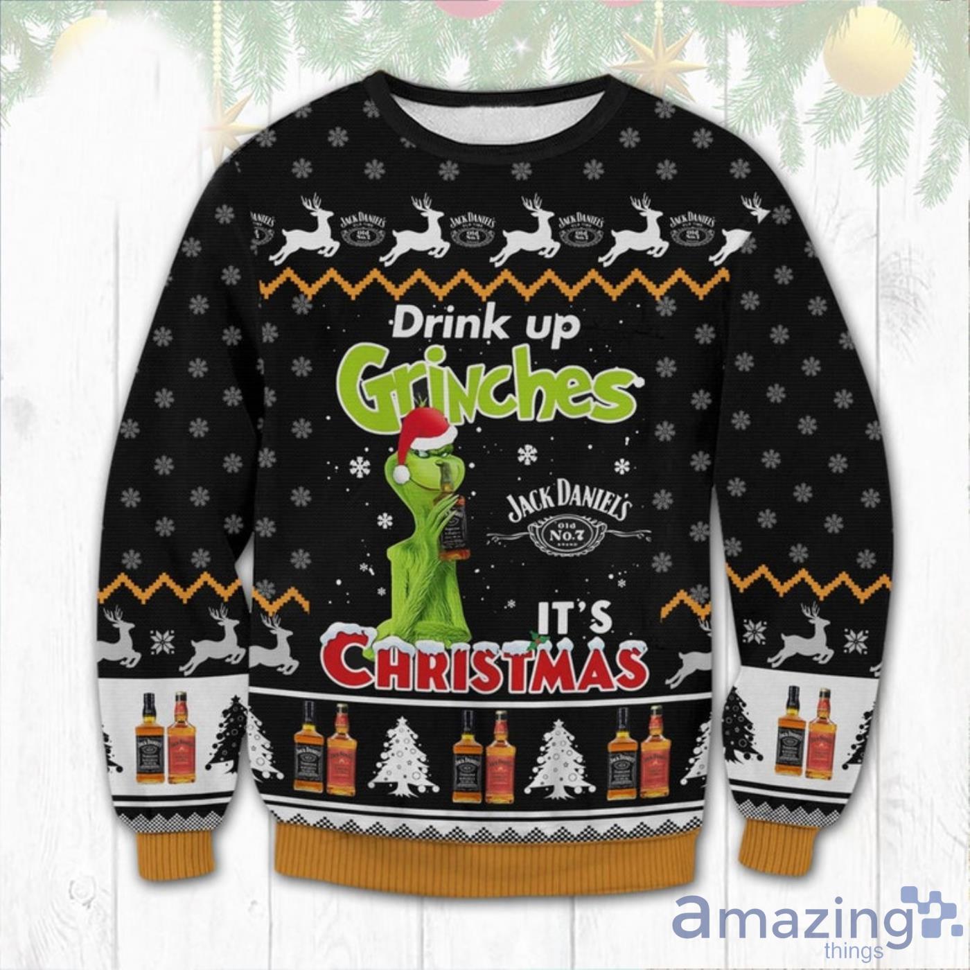 Jack Daniel's Drink up Grinch Ugly Christmas Sweater Product Photo 1