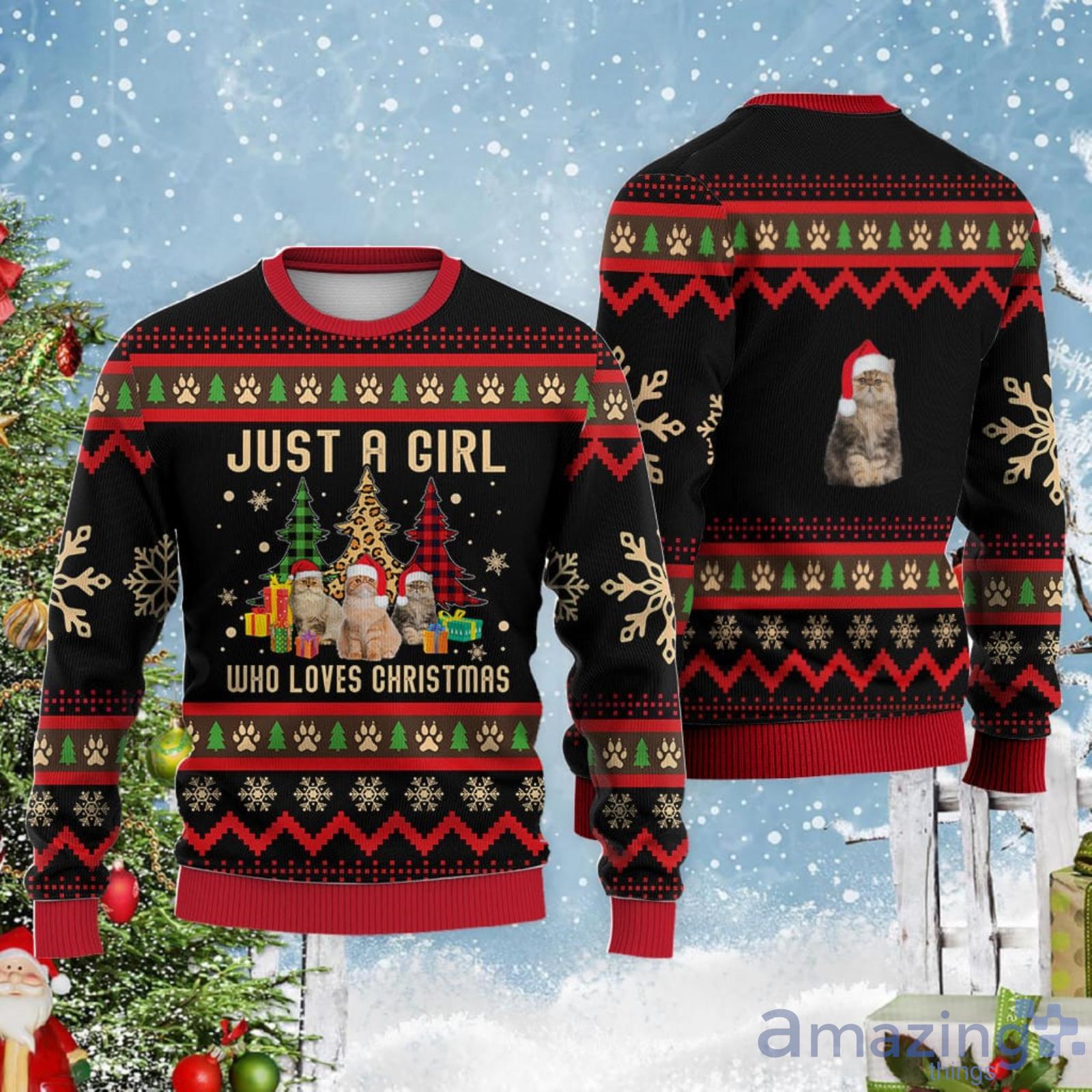 Just A Girl Who Loves Christmas Persian Cat Ugly Christmas Sweater Product Photo 1 Just A Girl Who Loves Christmas Persian Cat Ugly Christmas Sweater Product Photo 1