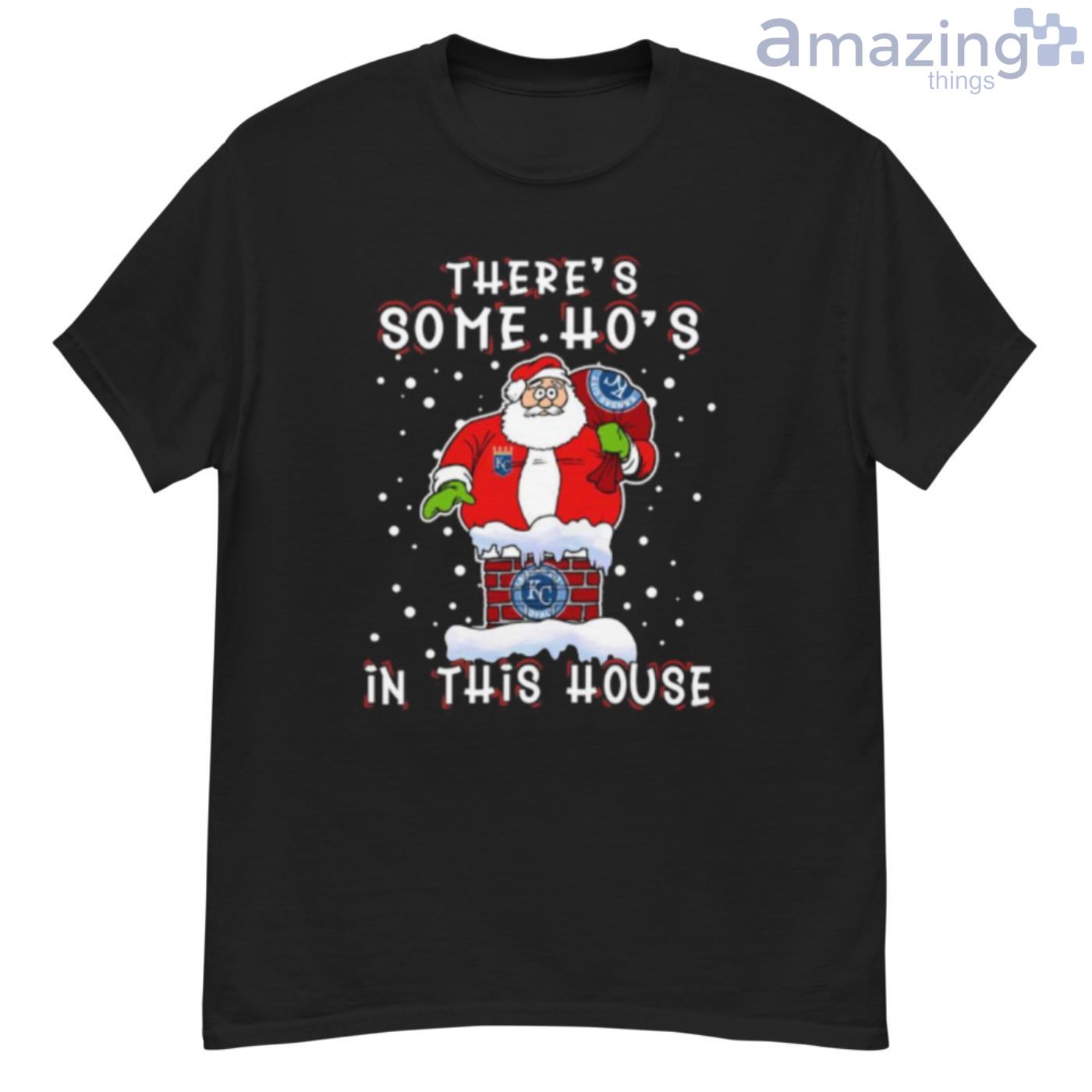 Kansas City Royals There Is Some Hos In This House Santa Stuck In The Chimney MLB Christmas Shirt - G500 Men’s Classic T-Shirt