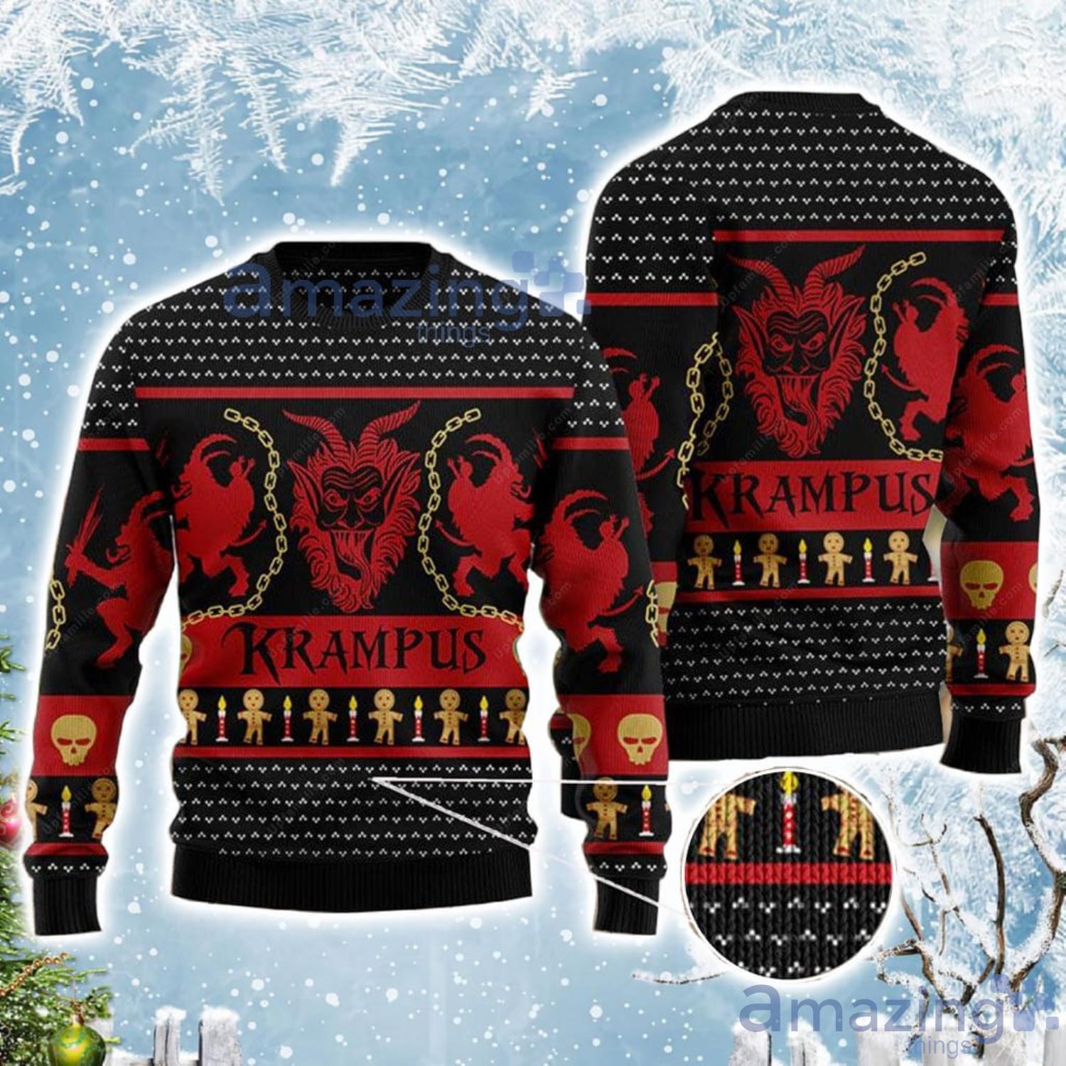 Krampus Gingerbread Pattern Ugly Christmas Sweater Product Photo 1