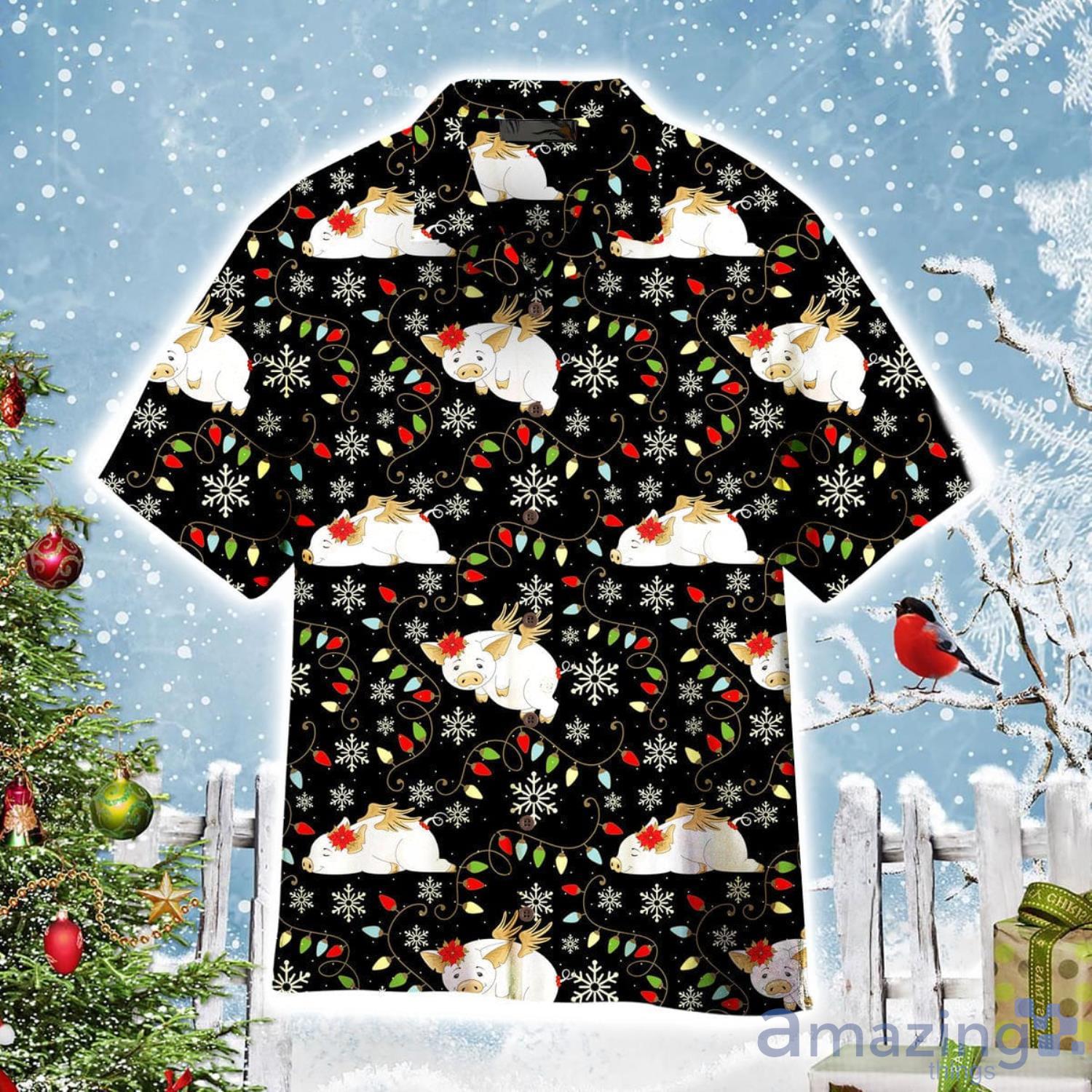 Lazy Pigs On Christmas Holiday Pattern Aloha Cute Christmas Gift Cute Christmas Gift Hawaiian Shirt Product Photo 1