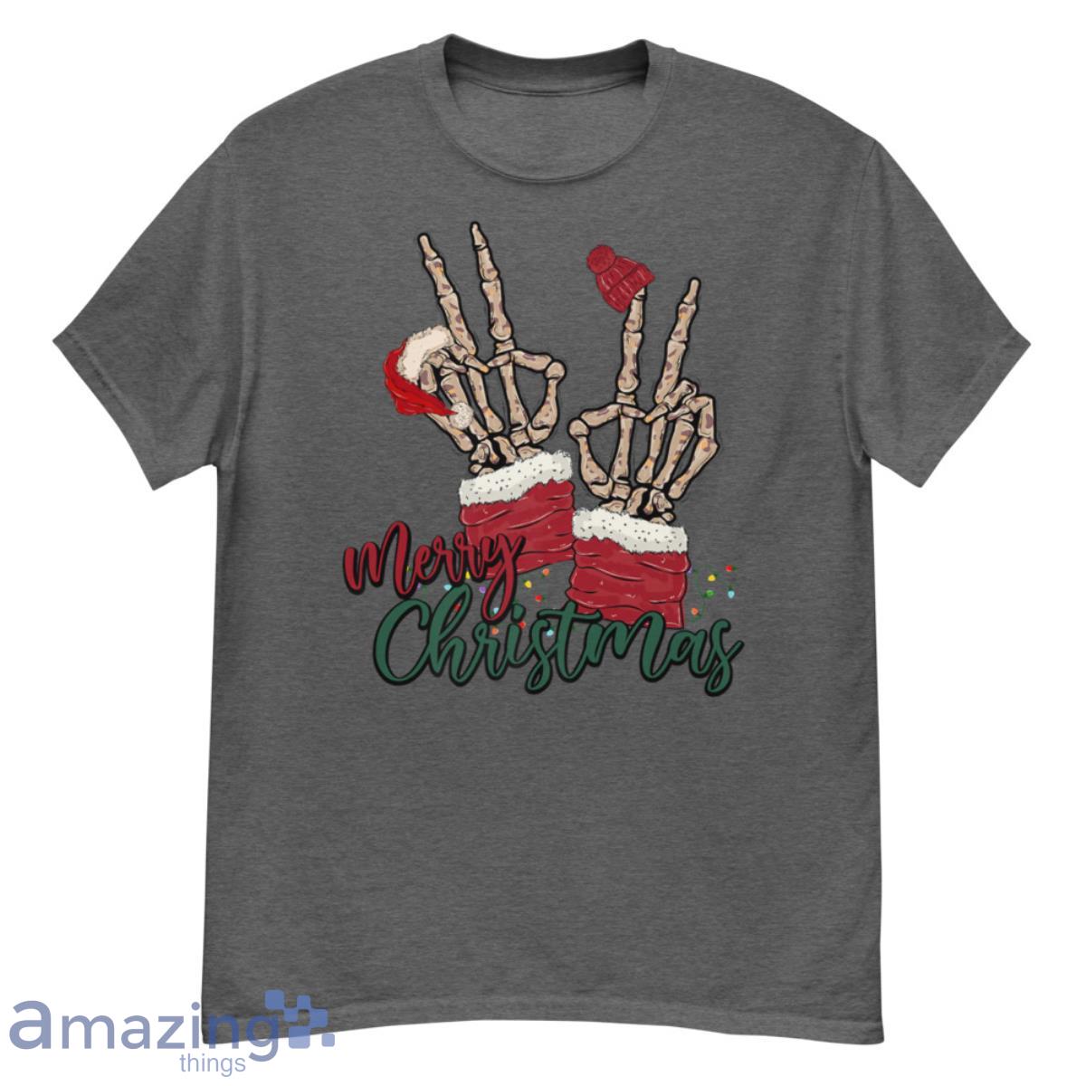 Leopard Skeleton Hands Santa Claus Merry Christmas Skeleton Shirt - G500 Men’s Classic T-Shirt-1
