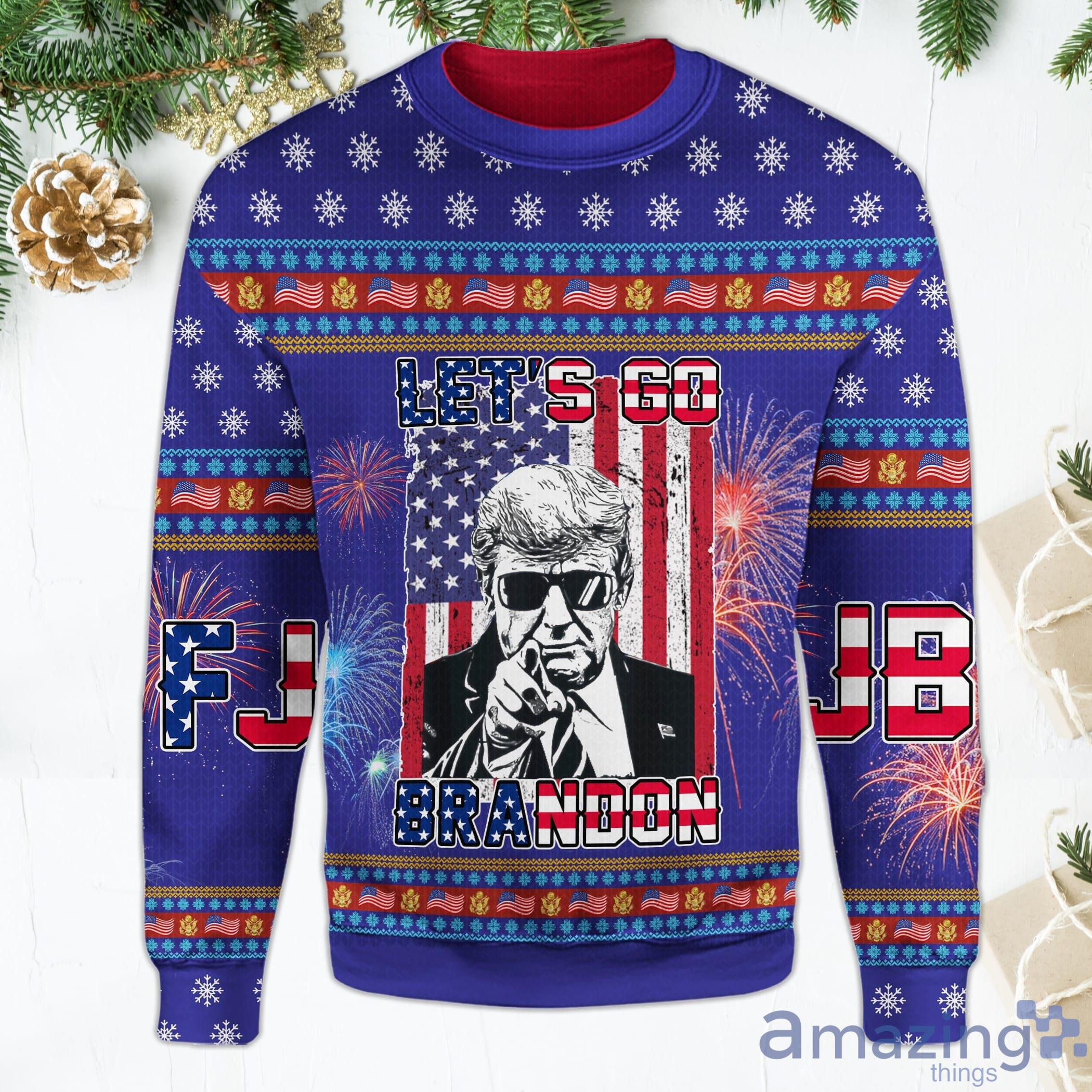 Let's Go Brandon Christmas Sweater Donald Trump FJB Christmas Blue Ugly Christmas Sweater Product Photo 1