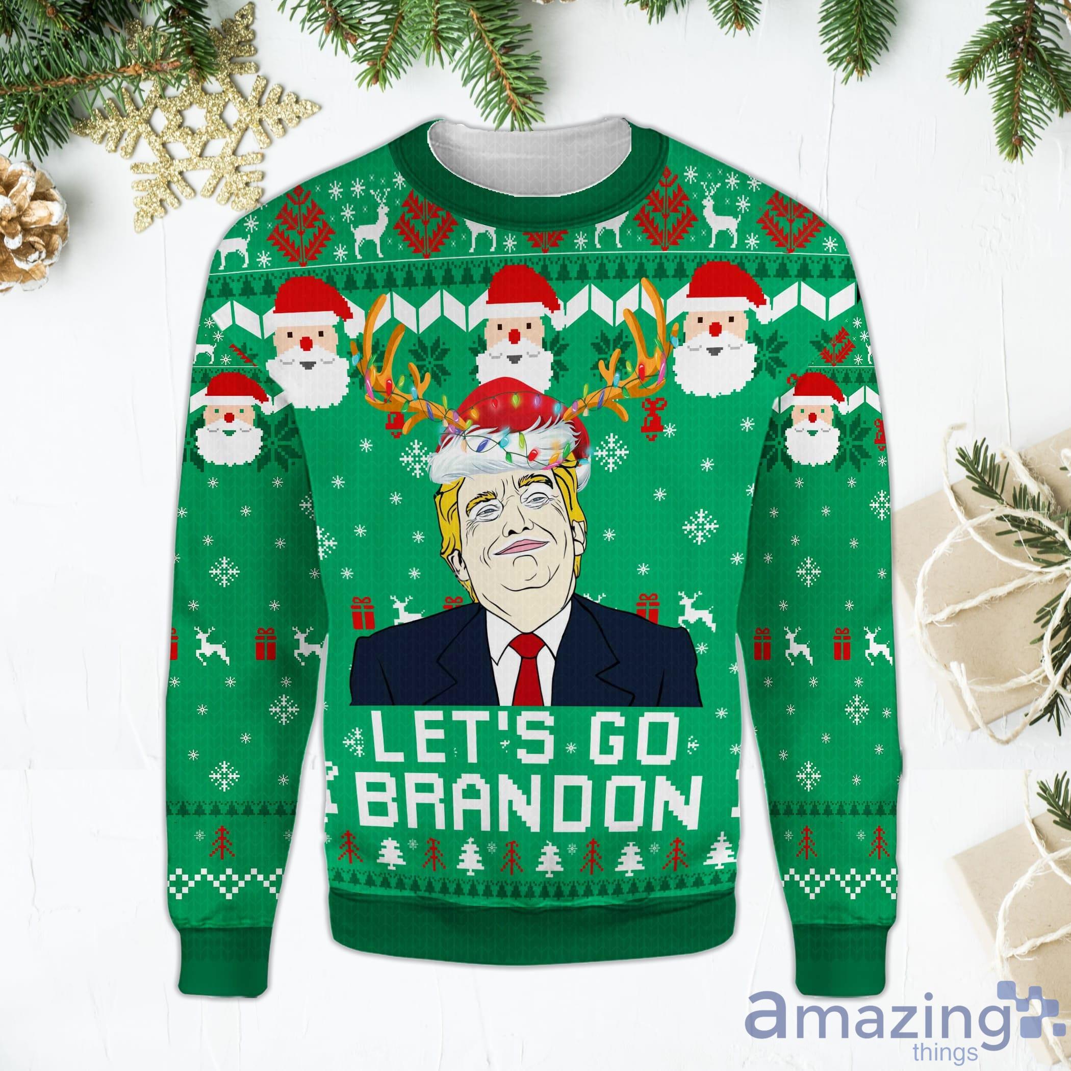 Let's Go Brandon Sweater Funny Santa Donald Trump Green Ugly Christmas Sweater Product Photo 1