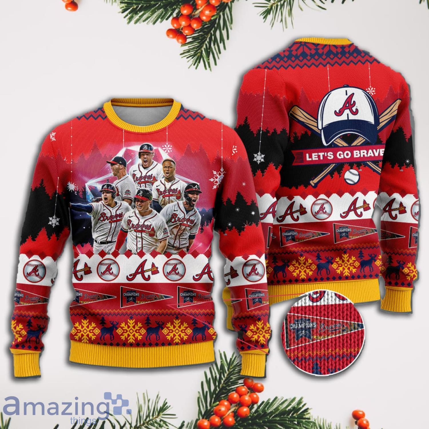 MLB Atlanta braves World Series Champions Christmas Snowsuit Knitted 3D  Sweater For Thanksgiving - Freedomdesign