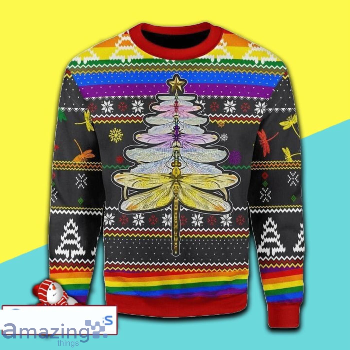 Lgbt Flag Dragonfly Full Print Ugly Christmas Sweater Product Photo 1