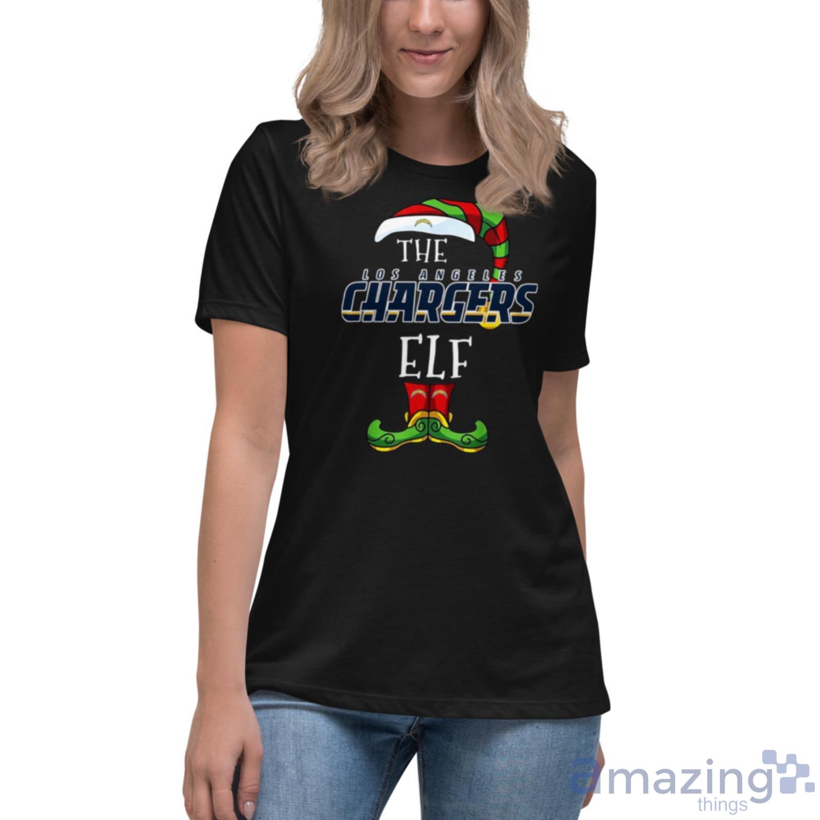 Los Angeles Chargers Christmas Elf Funny Nfl Shirt image Los Angeles Chargers Christmas Elf Funny Nfl Shirt - Womens Relaxed Short Sleeve Jersey Tee