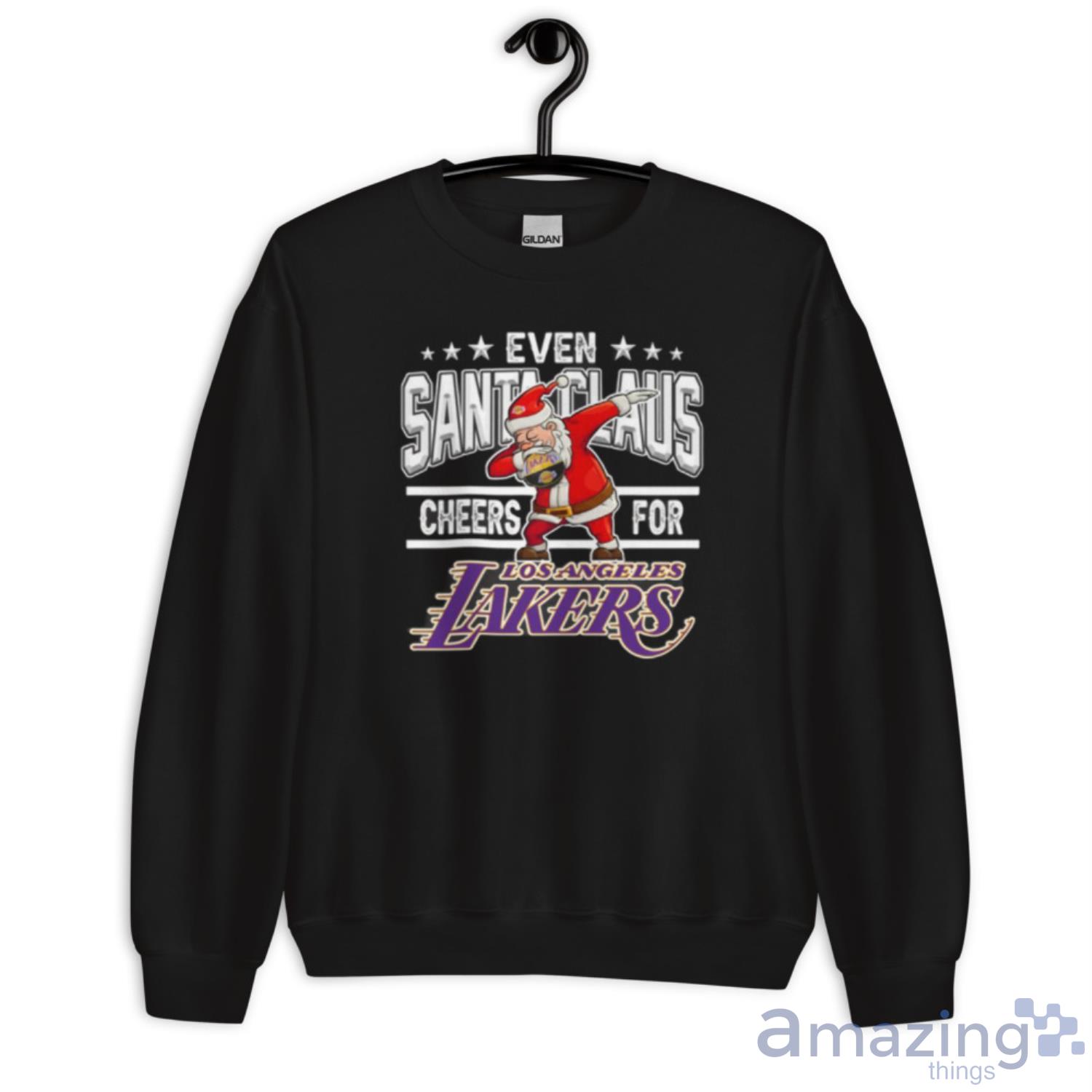 Los Angeles Lakers Even Santa Claus Cheers For Christmas NBA Shirt For Fans image Los Angeles Lakers Even Santa Claus Cheers For Christmas NBA Shirt For Fans - Unisex Crewneck Sweatshirt