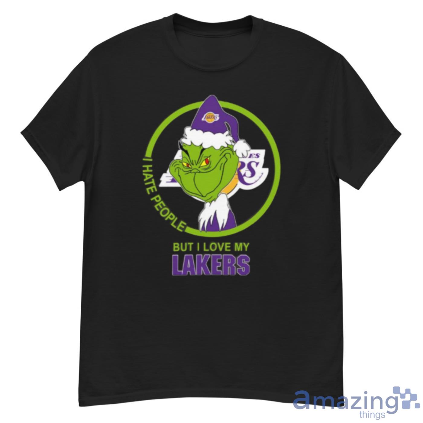 Los Angeles Lakers NBA Christmas Grinch I Hate People But I Love My Favorite Basketball Team Shirt - G500 Men’s Classic T-Shirt