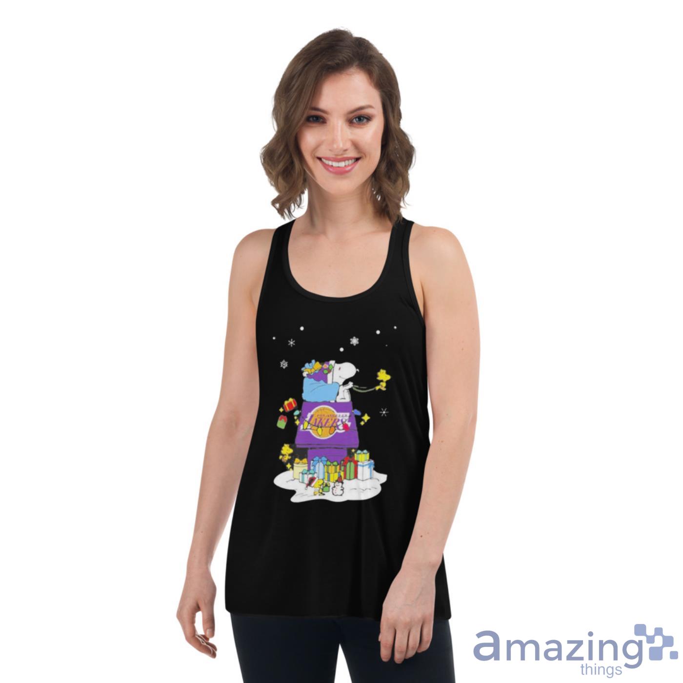 Los Angeles Lakers Santa Snoopy Wish You A Merry Christmas 2022 Shirt image Los Angeles Lakers Santa Snoopy Wish You A Merry Christmas 2022 Shirt - Womens Flowy Racerback Tank