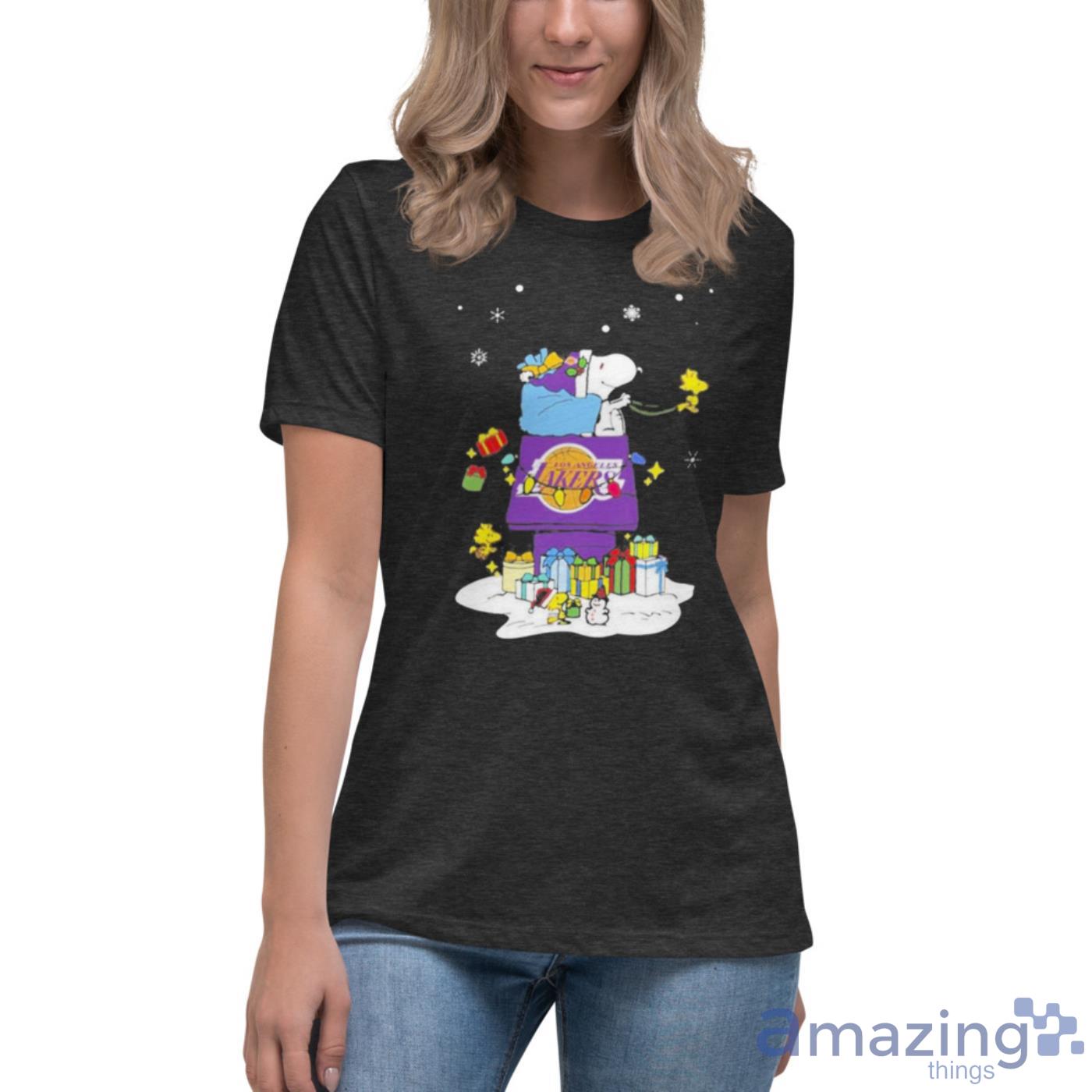 Los Angeles Lakers Santa Snoopy Wish You A Merry Christmas 2022 Shirt image Los Angeles Lakers Santa Snoopy Wish You A Merry Christmas 2022 Shirt - Womens Relaxed Short Sleeve Jersey Tee-1