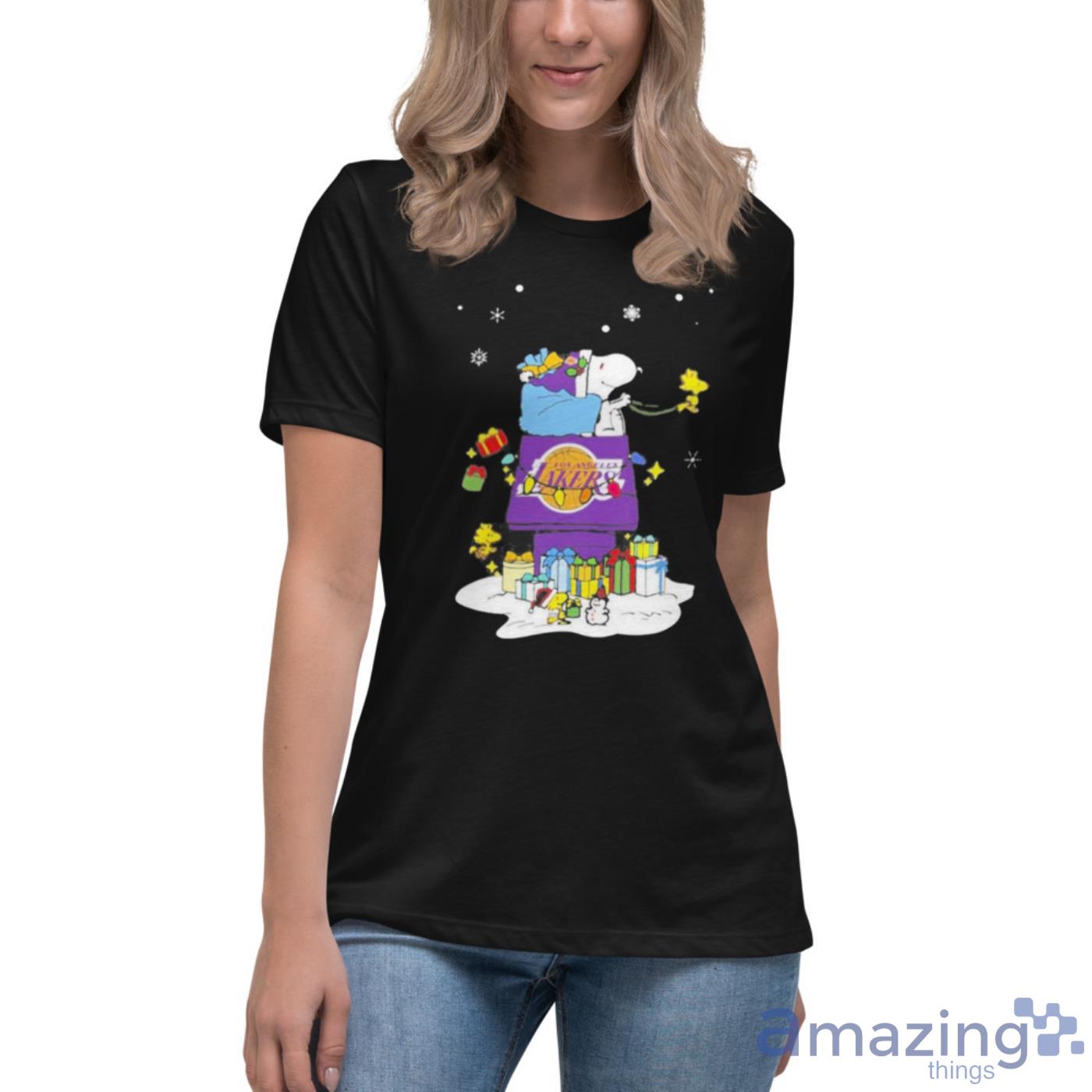 Los Angeles Lakers Santa Snoopy Wish You A Merry Christmas 2022 Shirt image Los Angeles Lakers Santa Snoopy Wish You A Merry Christmas 2022 Shirt - Womens Relaxed Short Sleeve Jersey Tee