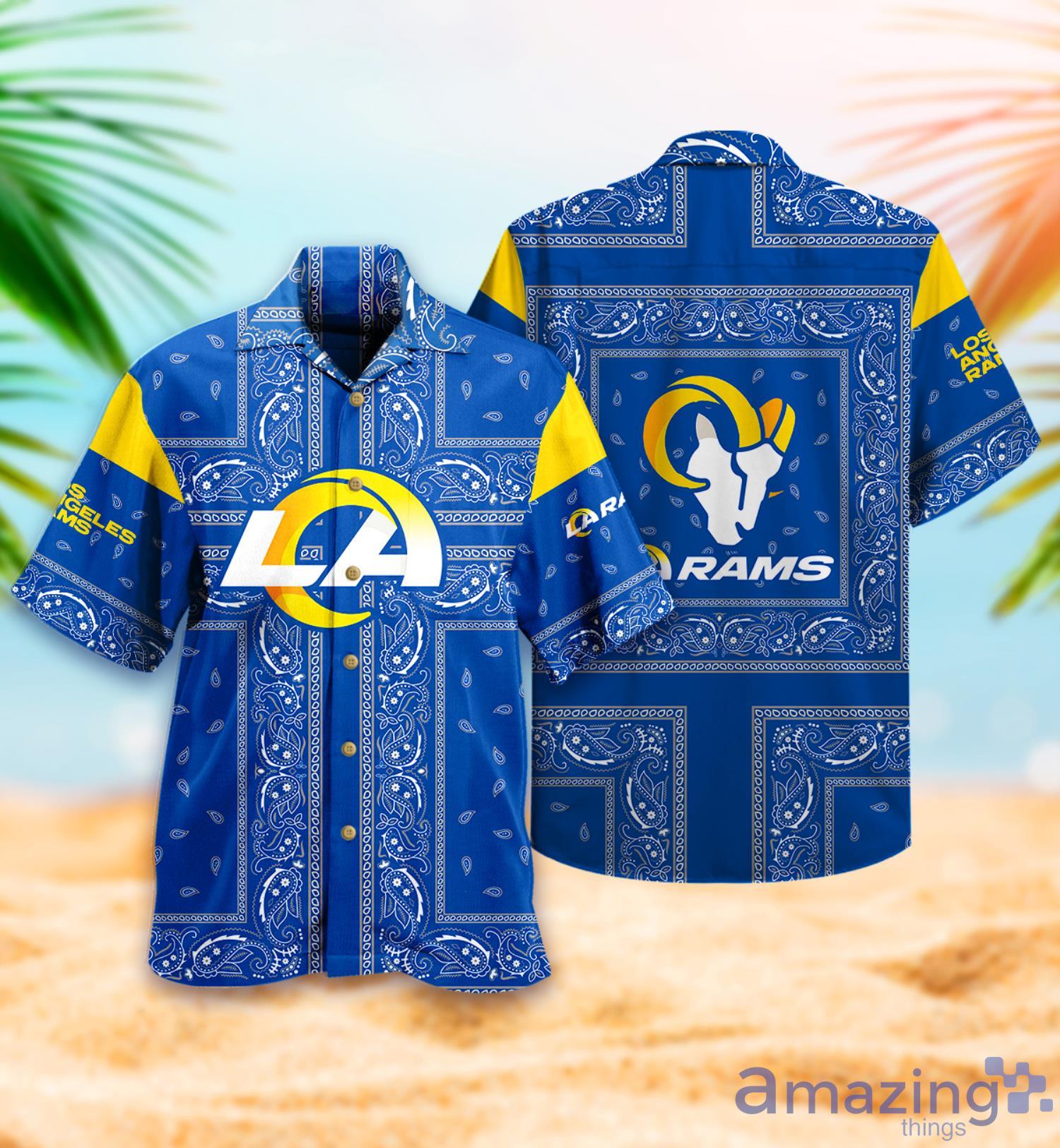 Los Angeles Rams Bandana Pattern La Rams Hawaiian Shirt For Fans Product Photo 1 Los Angeles Rams Bandana Pattern La Rams Hawaiian Shirt For Fans Product Photo 1