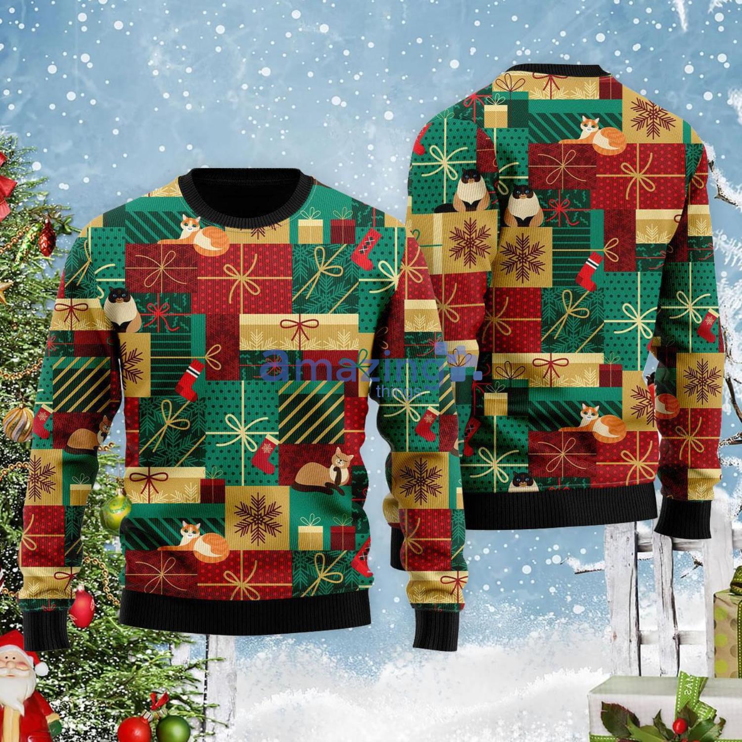 Love Christmas Gift Boxes Pattern Christmas Gift Ugly Christmas Sweater Product Photo 1