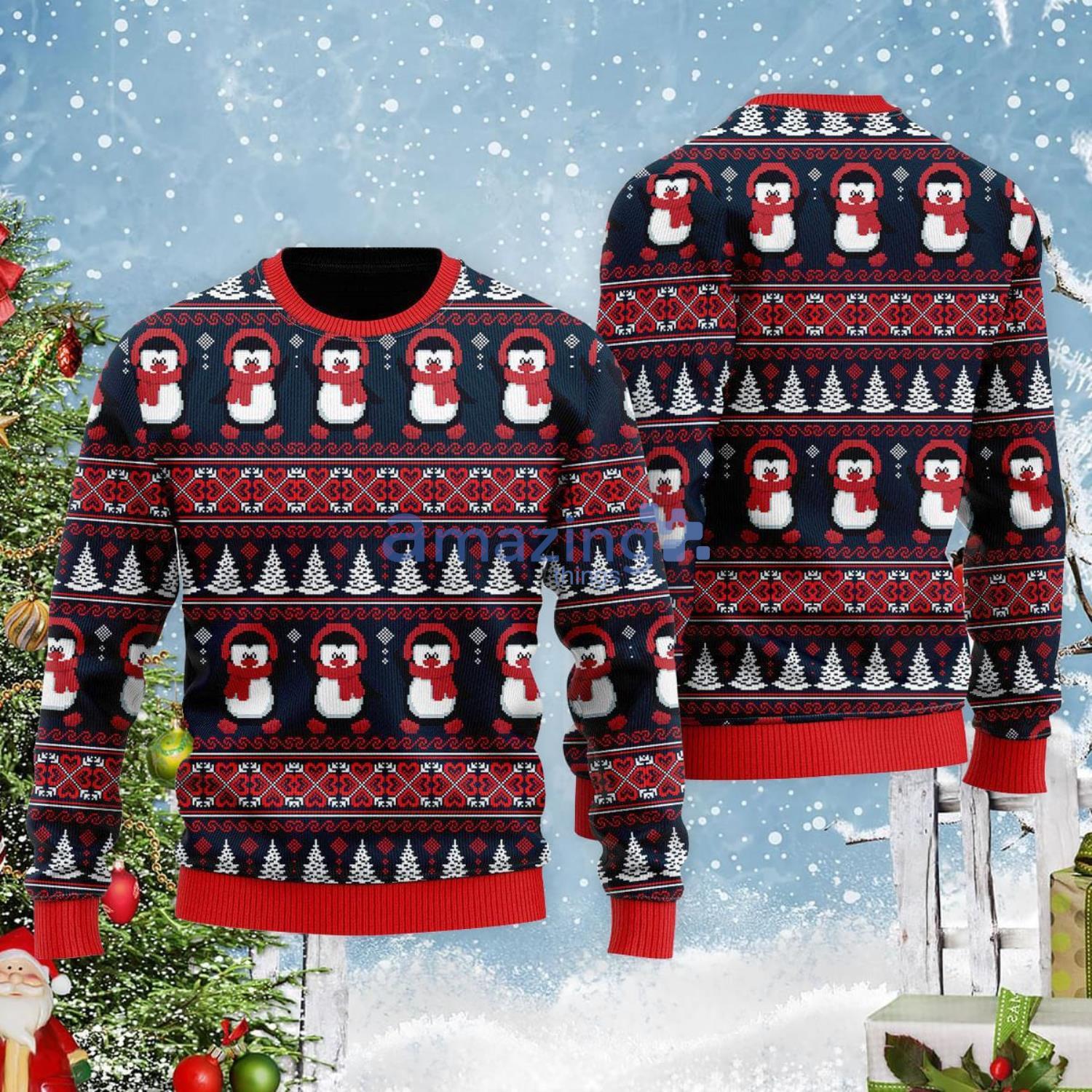 Love Christmas Penguins Pattern Christmas Gift Ugly Christmas Sweater Product Photo 1