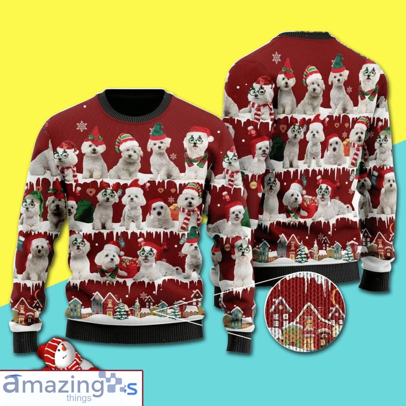 Lovely Maltese Dog Family In Winter All Over Print 3D Ugly Sweater Product Photo 1