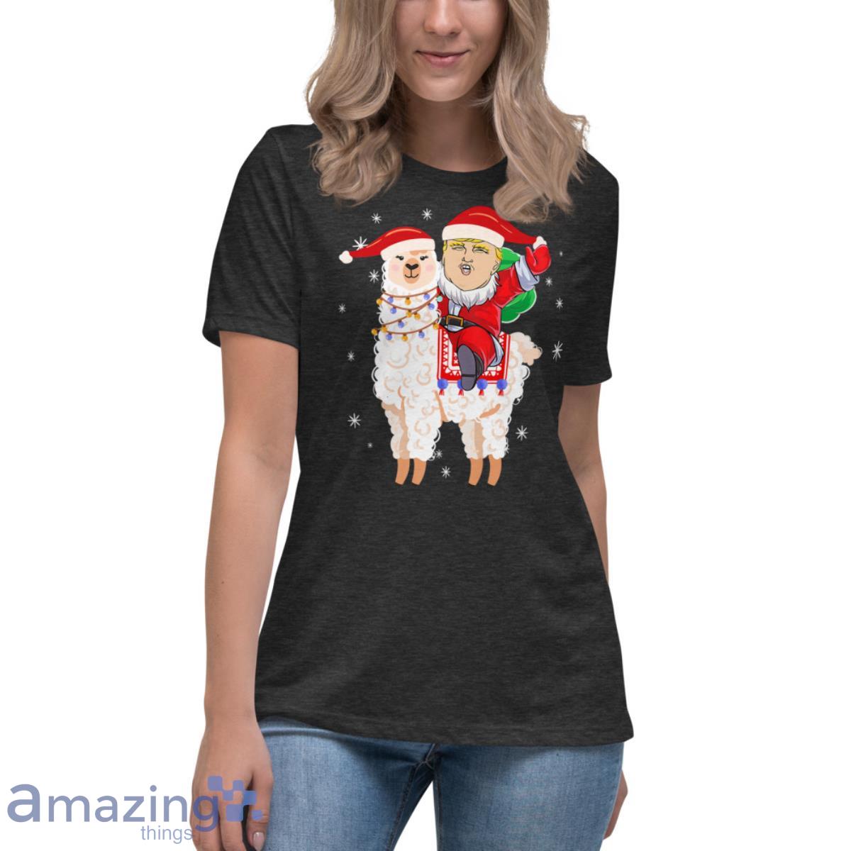 Make Christmas Great Again Santa Trump Ride Llama Xmas Party Shirt image Make Christmas Great Again Santa Trump Ride Llama Xmas Party Shirt - Womens Relaxed Short Sleeve Jersey Tee-1