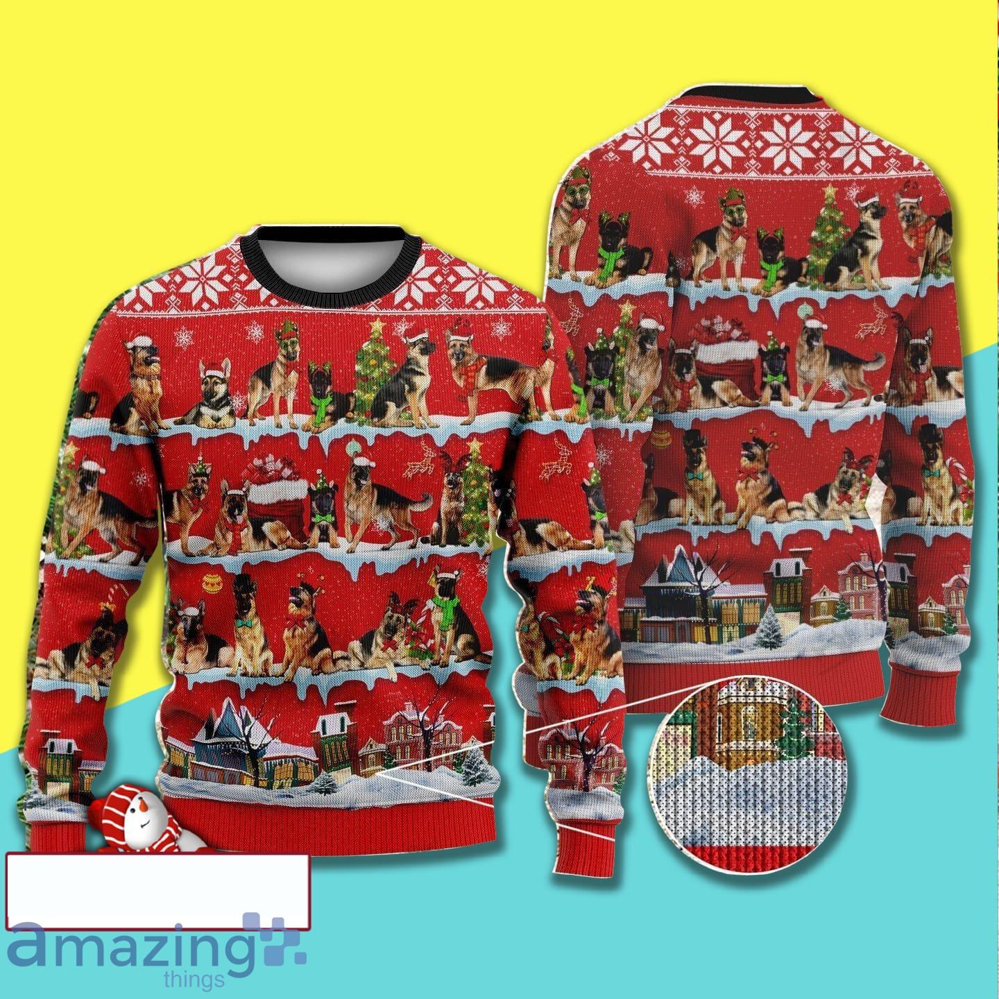 Many German Shepherd Dog Full Print Ugly Christmas Sweater Product Photo 1