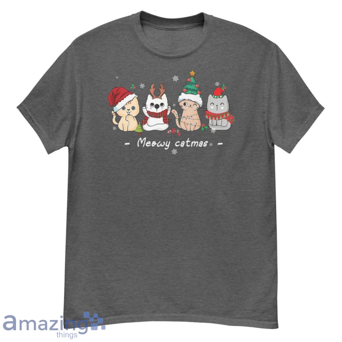 Meowy Catmas Cat Christmas Cute Kitten Cats Santa Hat Xmas Premium Shirt - G500 Men’s Classic T-Shirt-1