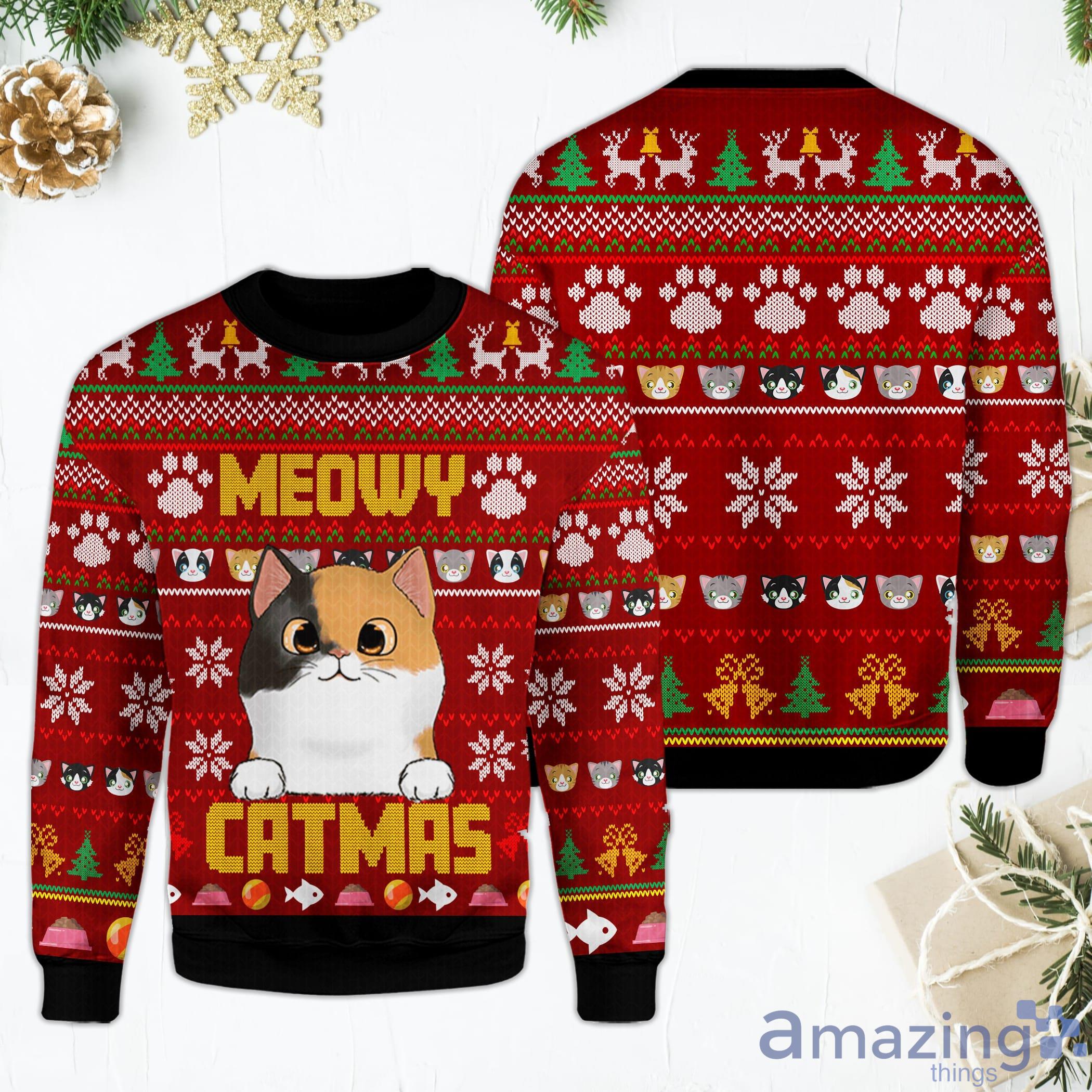 Meowy Catmas Cat Christmas Sweater Cute Christmas Red Ugly Christmas Sweater Product Photo 1