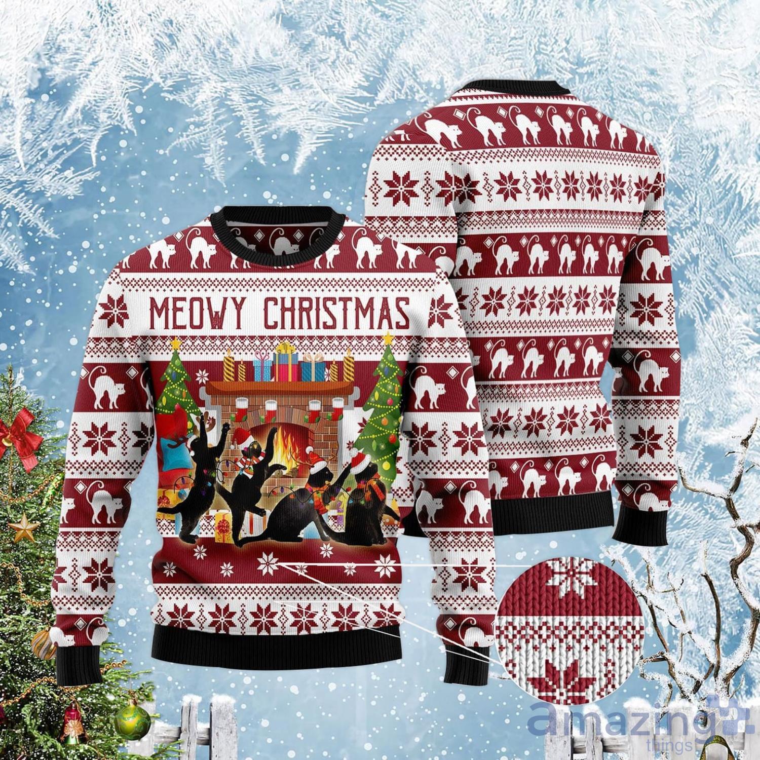 Meowy Christmas Black Cat Ugly Christmas Sweater Product Photo 1