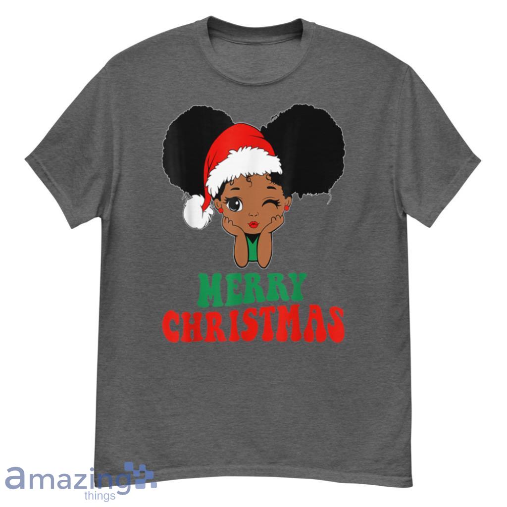 Merch_Black African Girl American Melanin Christmas Santa Hat Xmas T-Shirt - G500 Men’s Classic T-Shirt-1