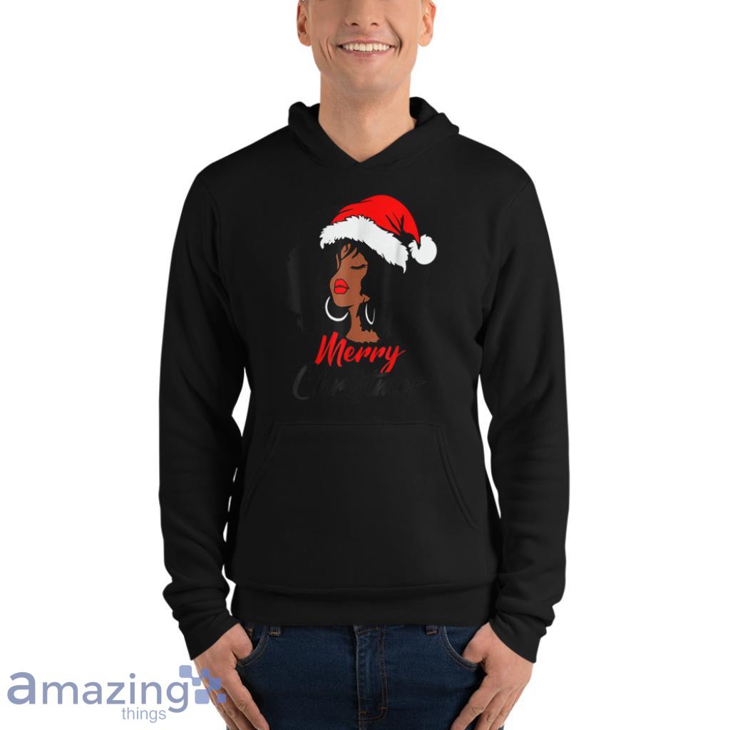 Black African Girl American Melanin Christmas Santa Hat Christmas Shirt image Merch_Black African Girl American Melanin Christmas Santa Hat Xmas T-Shirt1 - Unisex Fleece Pullover Hoodie