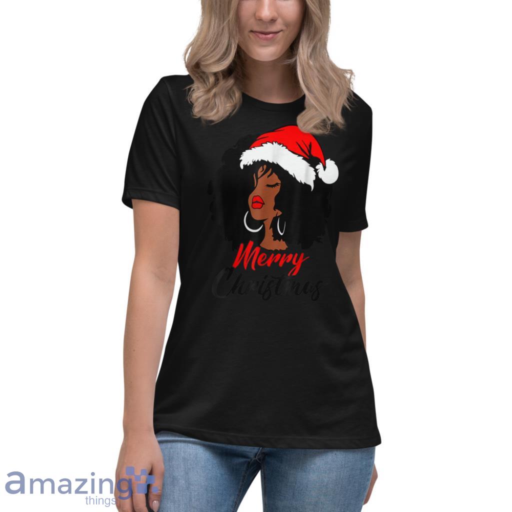 Black African Girl American Melanin Christmas Santa Hat Christmas Shirt image Black African Girl American Melanin Christmas Santa Hat Christmas Shirt