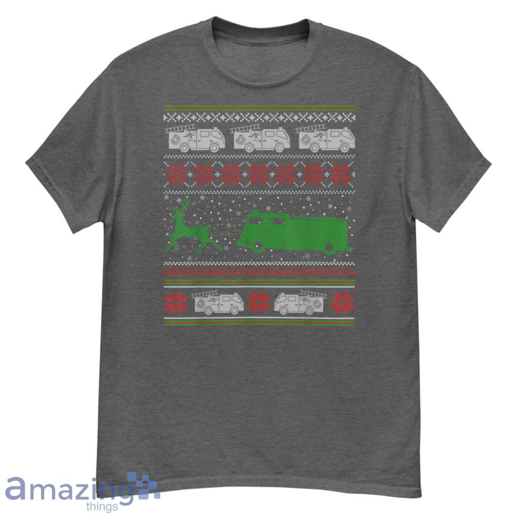 Merch_Fire Engine & Reindeers Firefighters Ugly Christmas Sweater T-Shirt - G500 Men’s Classic T-Shirt-1