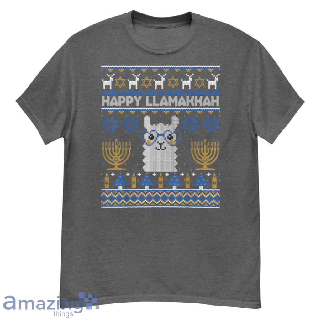 Merch_Happy Llamakkah Ugly Christmas Sweater Hanukkah T-Shirt - G500 Men’s Classic T-Shirt-1