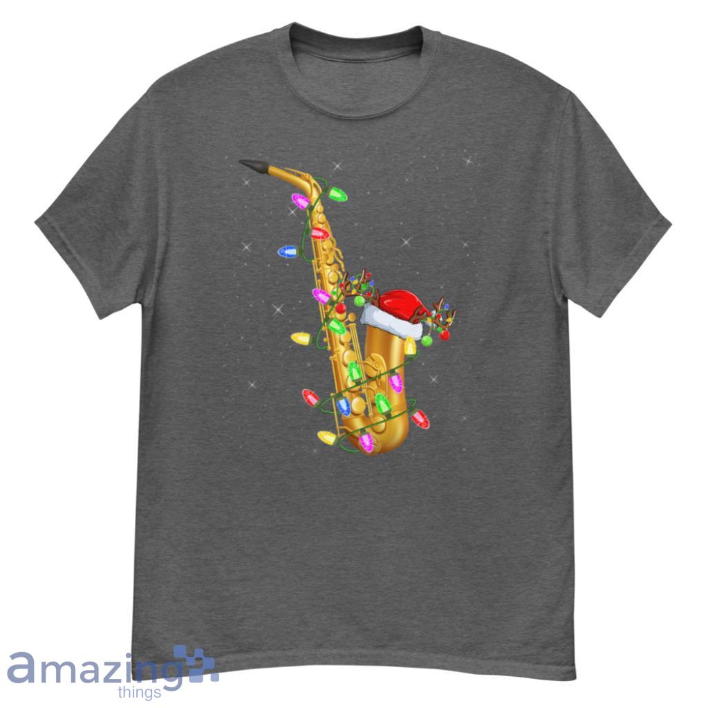 Merch_Saxophone Music Lover Xmas Lights Santa Saxophone Christmas Premium T-Shirt - G500 Men’s Classic T-Shirt-1