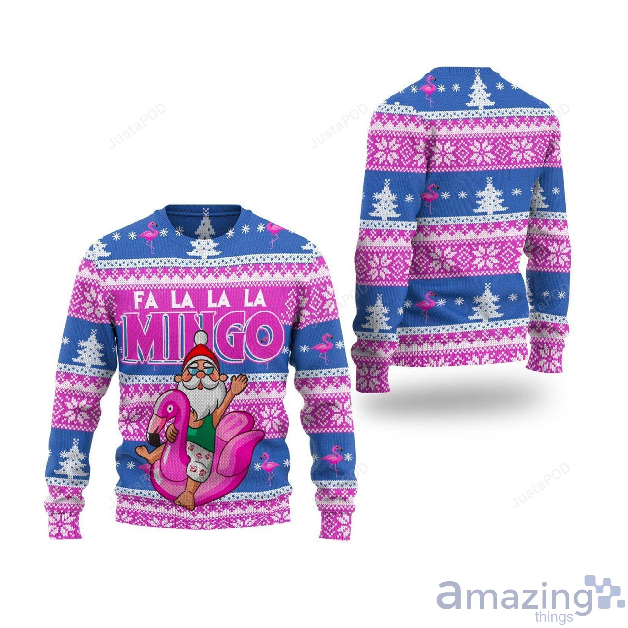 Merry Christmas Flamingo All Over Printed Shirt Fa La La La Mingo Ugly Christmas Sweater Product Photo 1