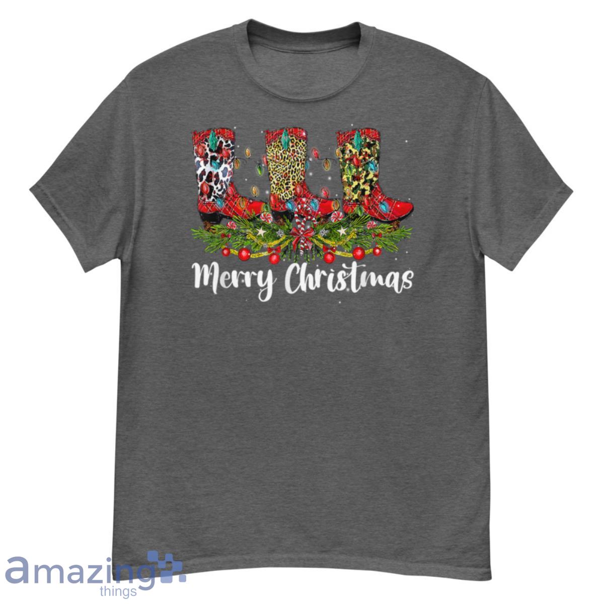 Merry Christmas Leopard Cowboy Boot Western Santa Xmas Light Shirt - G500 Men’s Classic T-Shirt-1