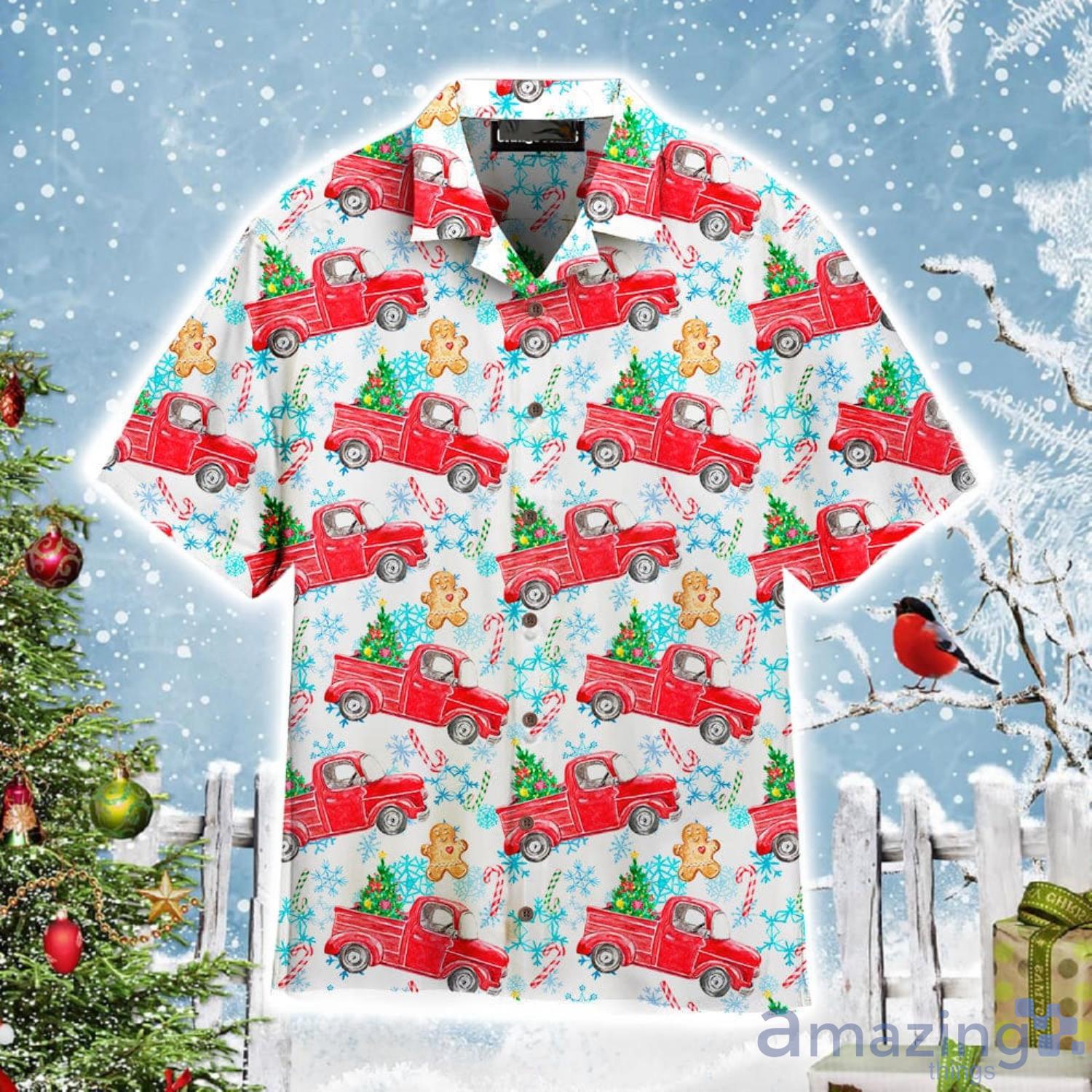 Merry Christmas On Red Truck Aloha Cute Christmas Gift Cute Christmas Gift Hawaiian Shirt Product Photo 1