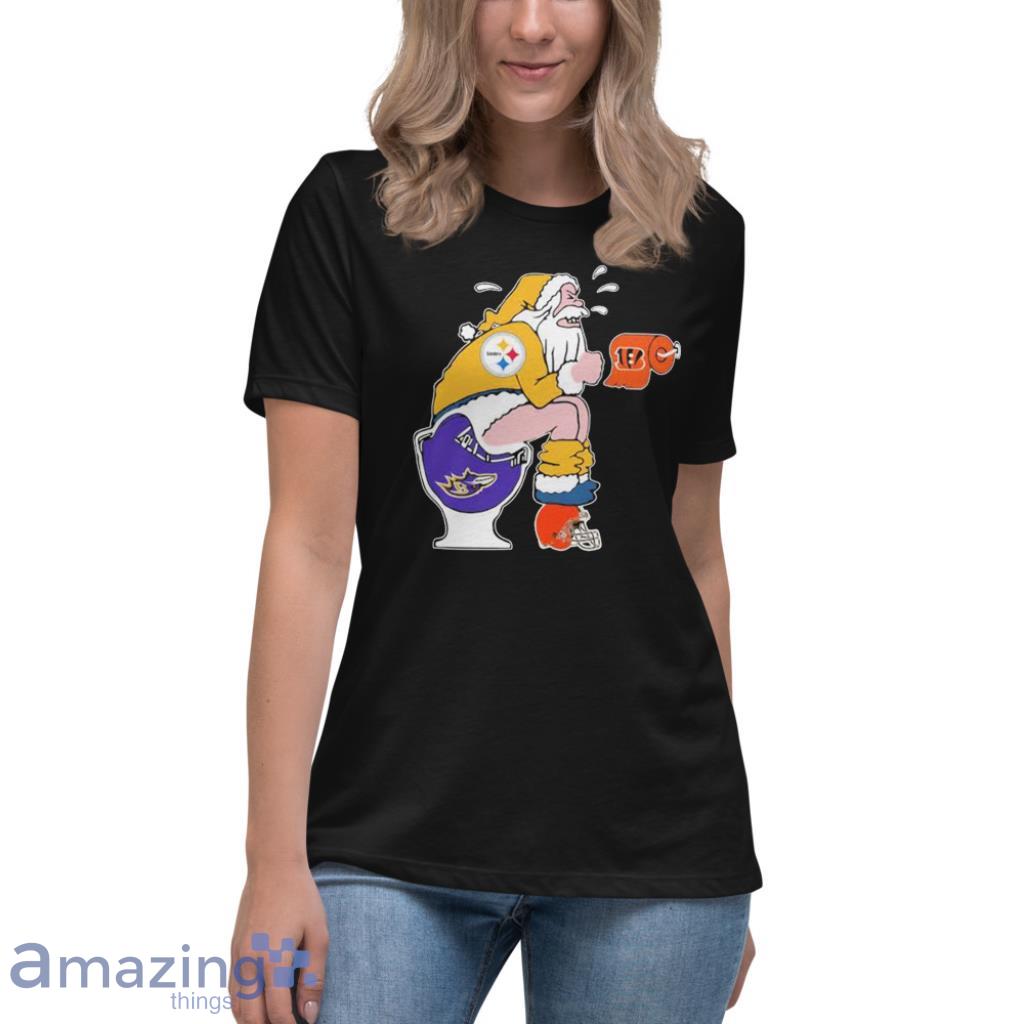 Pittsburgh Steelers Grinch Santa Sitting Baltimore Ravens Toilet Cleveland  Browns Cincinnati Bengals shirt - Kingteeshop