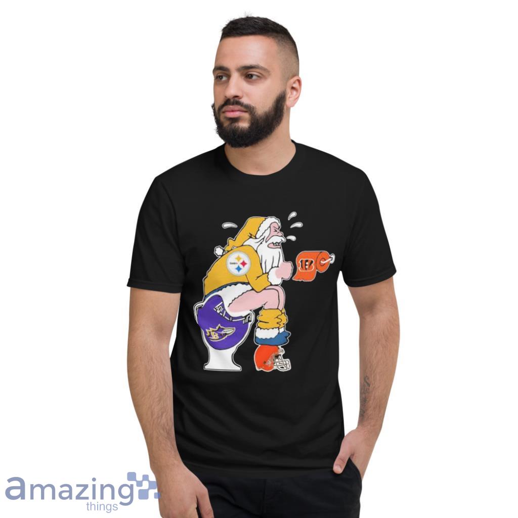 Pittsburgh Steelers Grinch Santa Sitting Baltimore Ravens Toilet Cleveland  Browns Cincinnati Bengals shirt - Kingteeshop