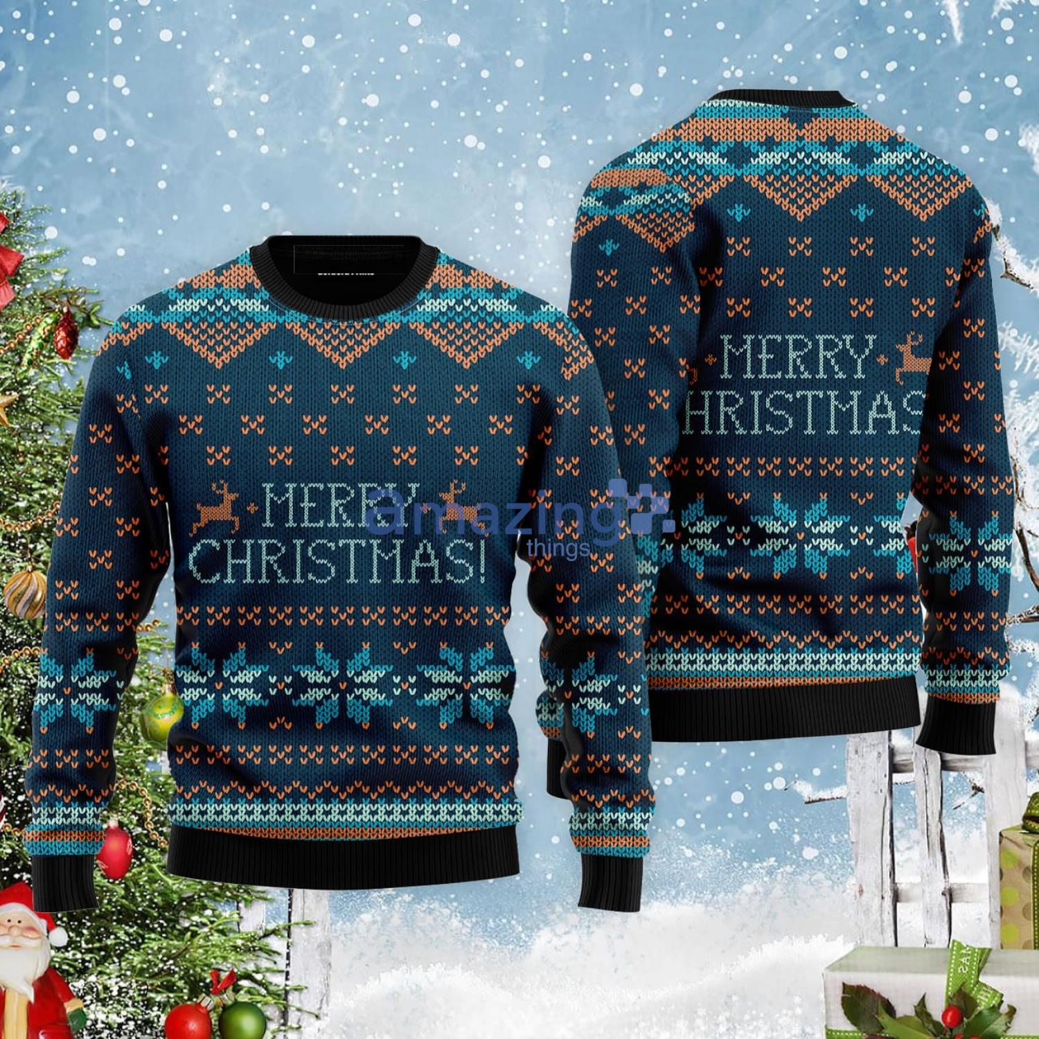 Merry Christmas Scandinavian Style Pattern Christmas Gift Ugly Christmas Sweater Product Photo 1