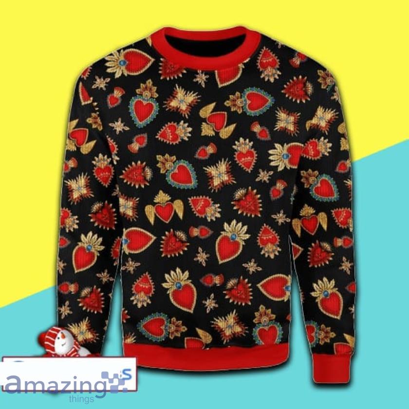 Merry Christmas Scared Heart Party Full Print Ugly Christmas Sweater Product Photo 1