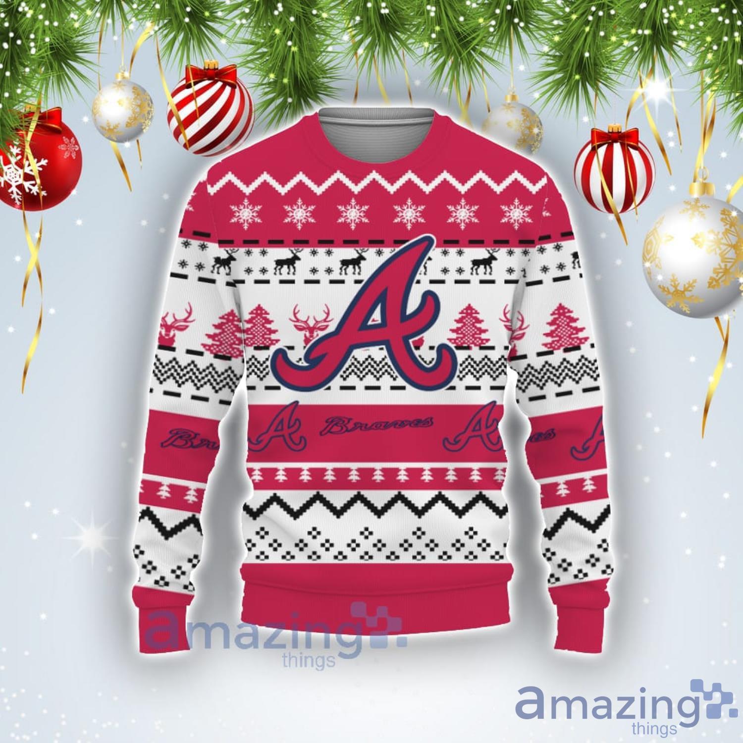 Merry Christmas Snow Pattern Funny Cute Atlanta Braves Gifts Ugly Christmas Sweater Product Photo 1