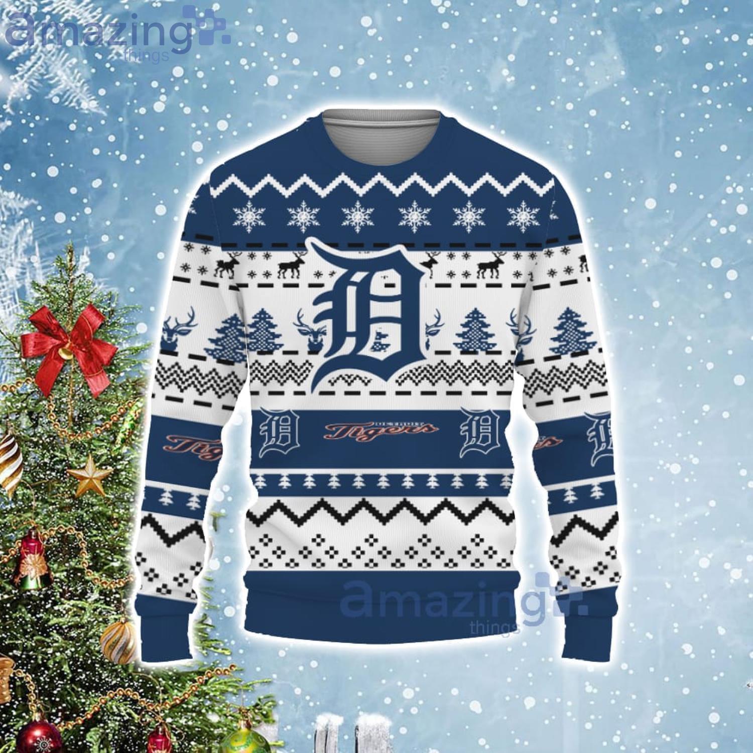 Merry Christmas Snow Pattern Funny Cute Detroit Tigers Gifts Knitted Xmas  Sweater - Freedomdesign